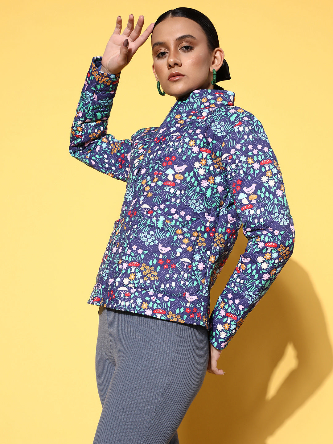 Purple Garden Floral Puffer Jacket-SASSAFRAS