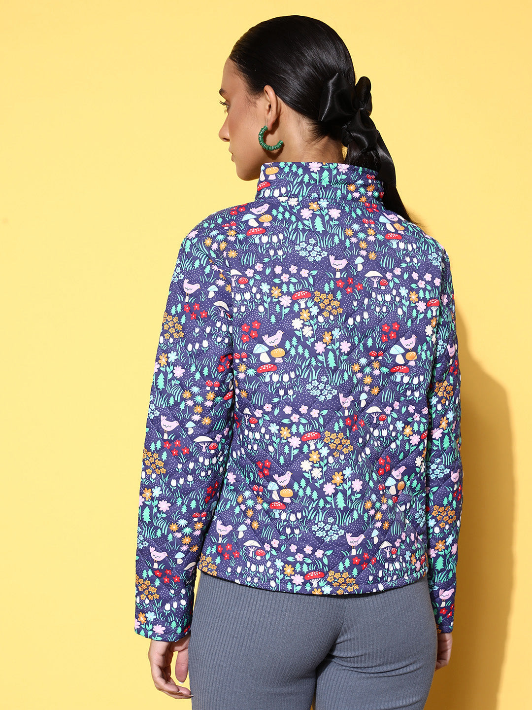 Purple Garden Floral Puffer Jacket-SASSAFRAS