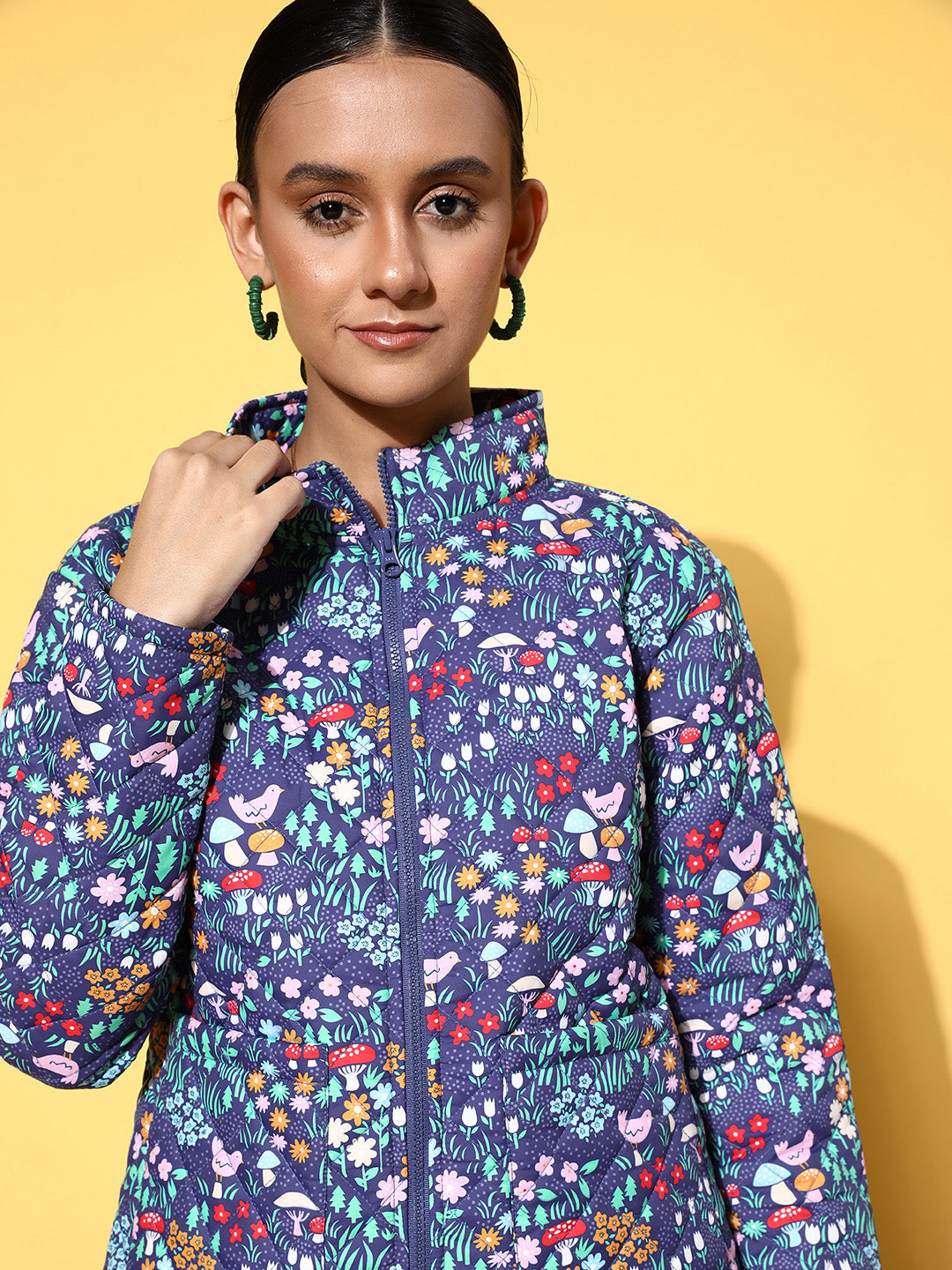 Purple Garden Floral Puffer Jacket-SASSAFRAS
