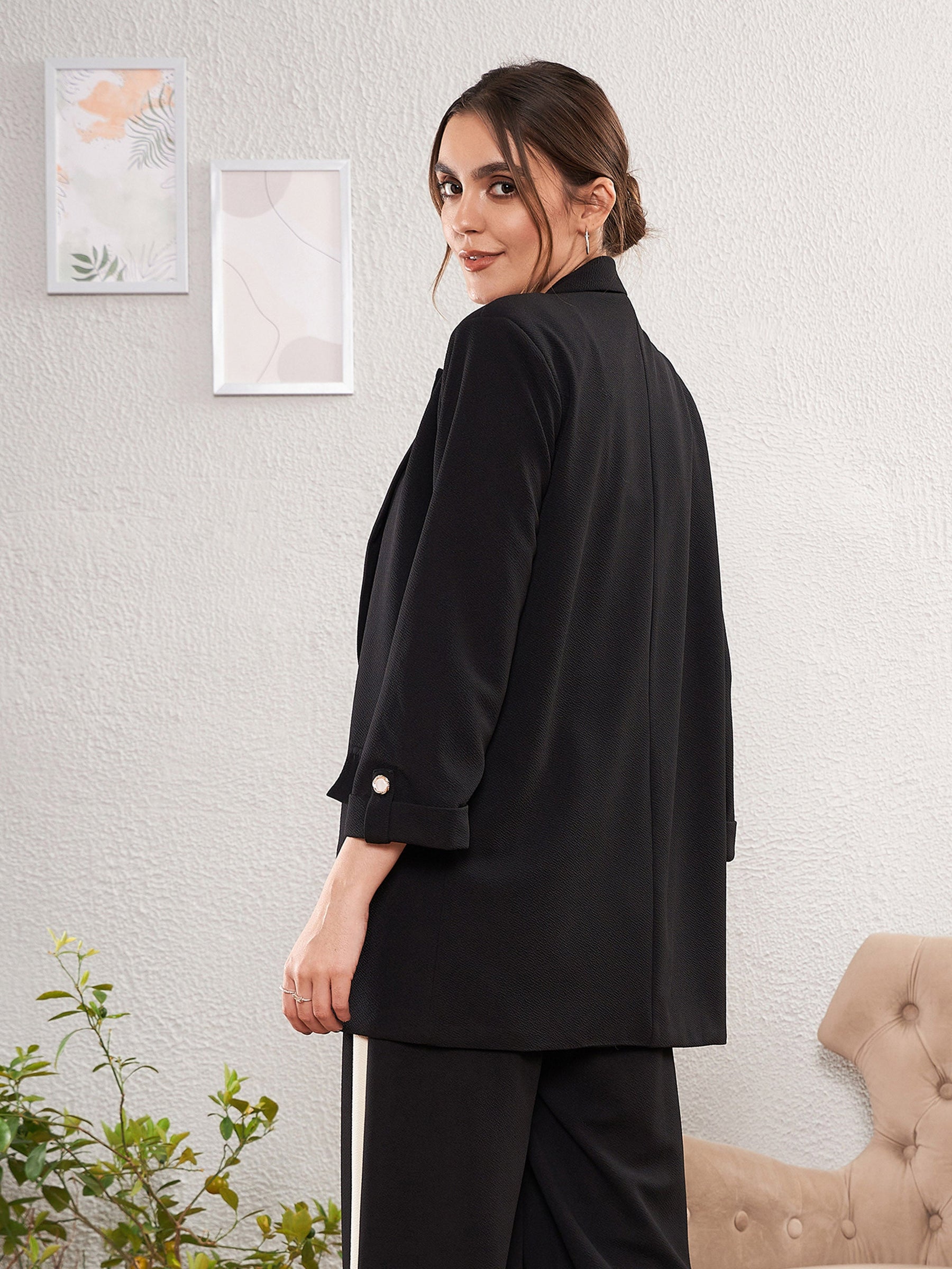 Black Longline Front Open Blazer-SASSAFRAS worklyf