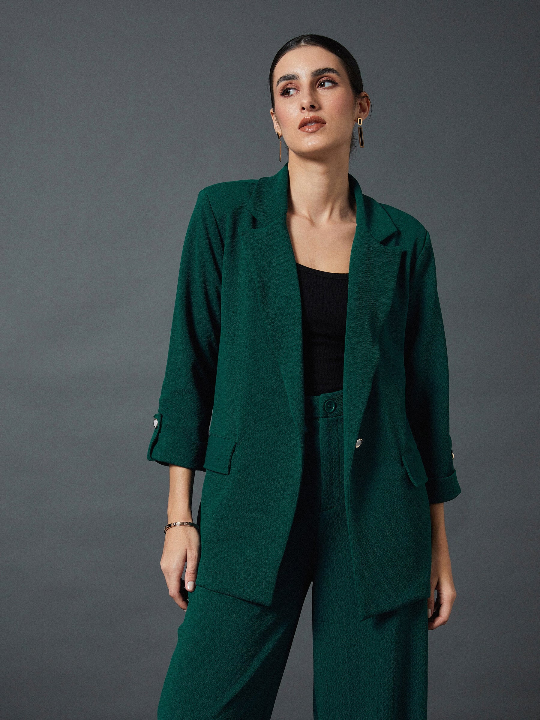 Emerald Green Front Button Blazer-SASSAFRAS worklyf