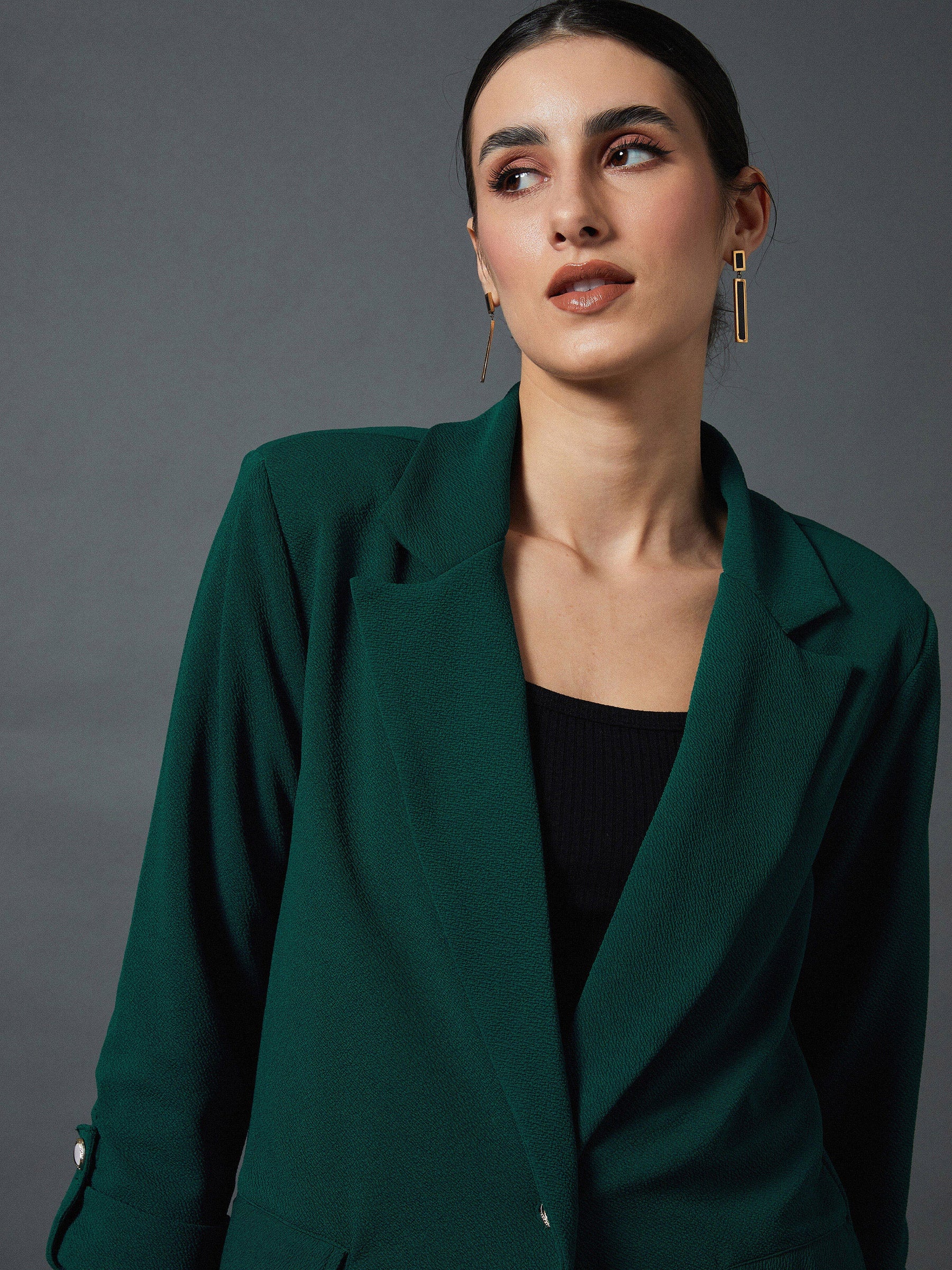 Emerald Green Front Button Blazer-SASSAFRAS worklyf