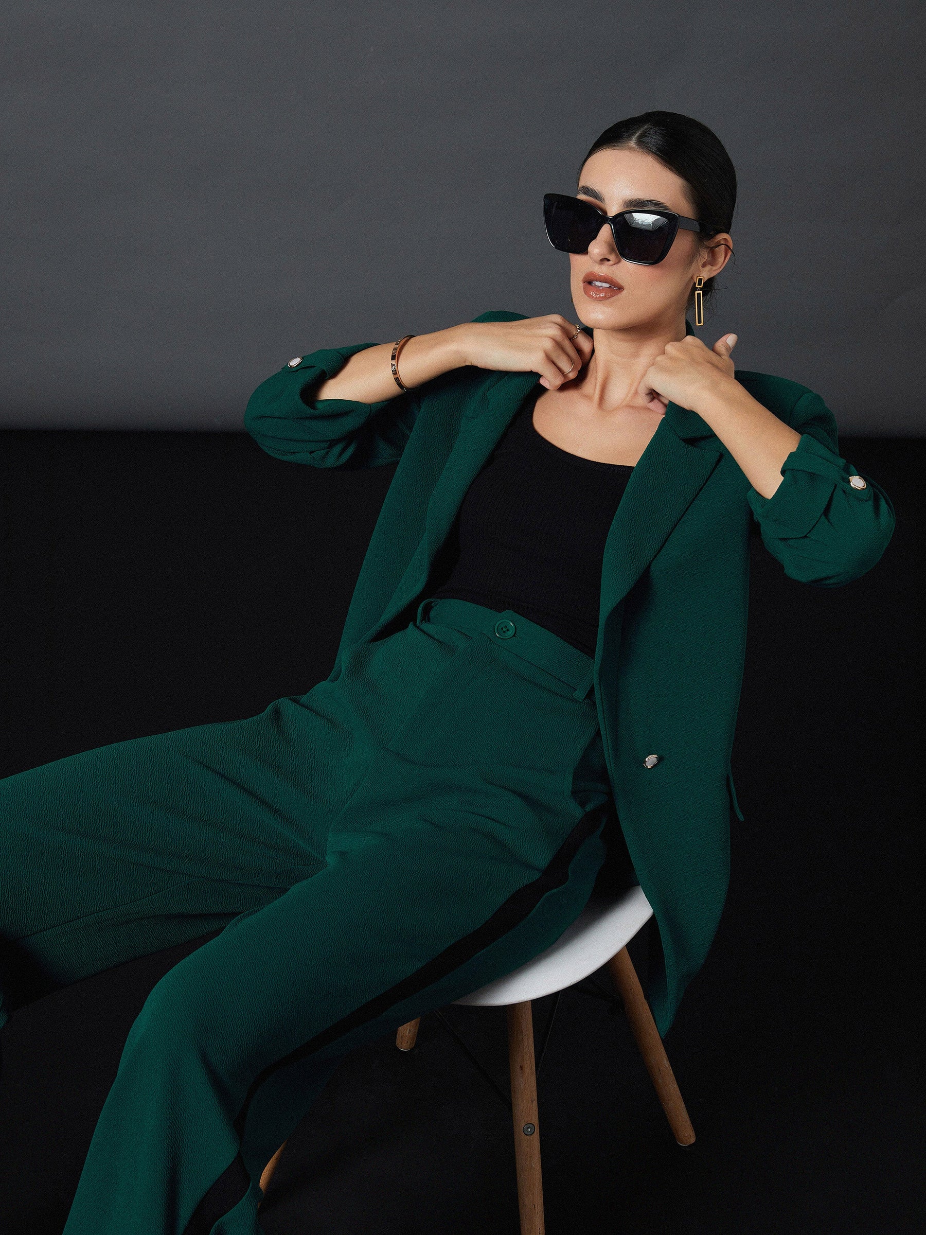 Emerald Green Front Button Blazer-SASSAFRAS worklyf