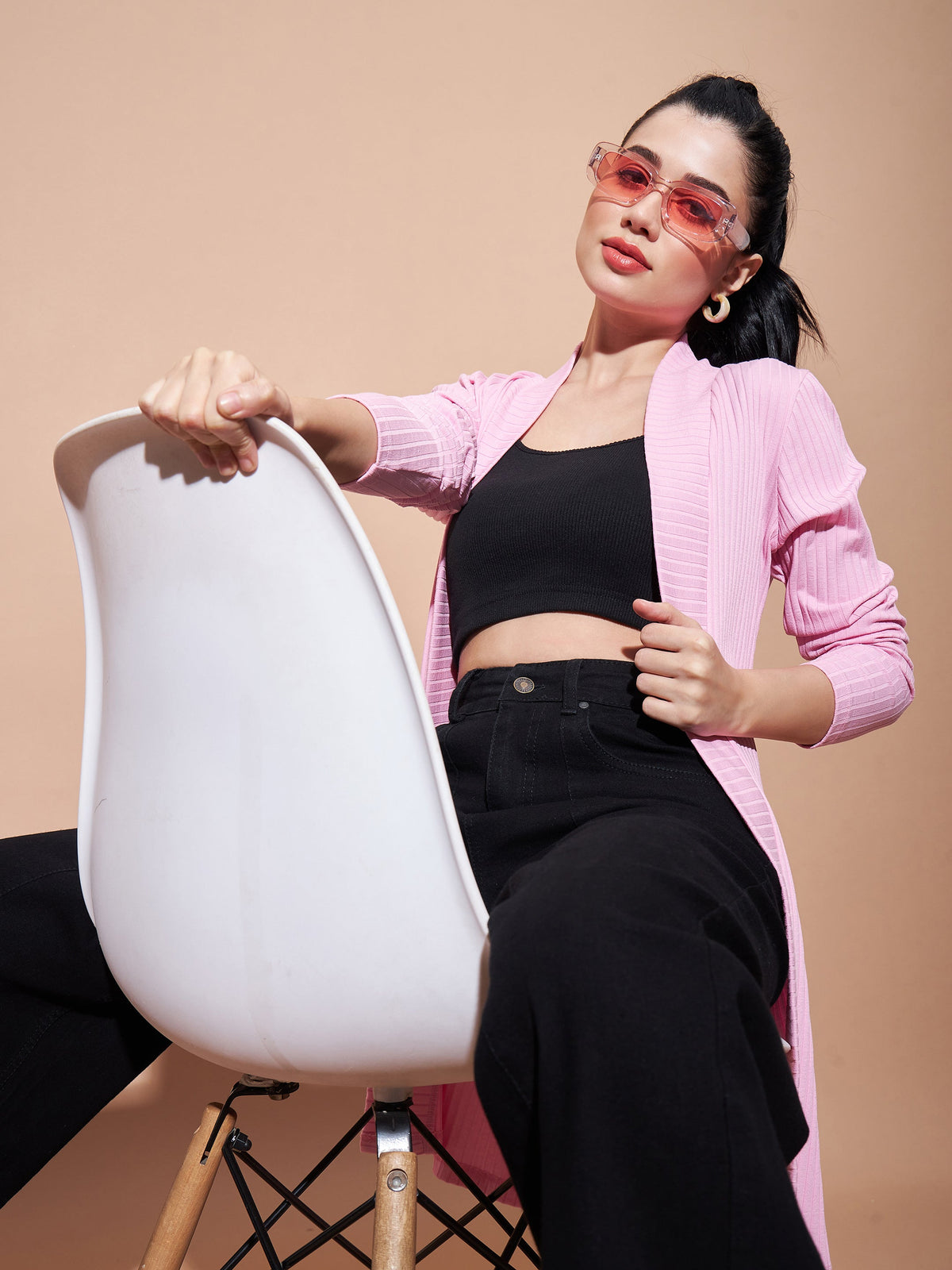 Pink Full Sleeves Rib Shrug-SASSAFRAS BASICS