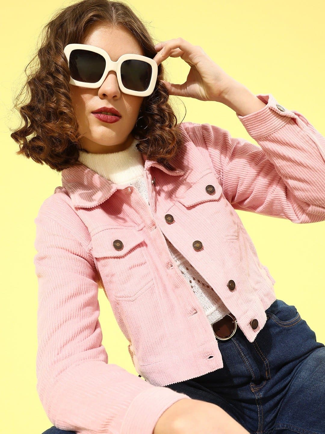Pink Corduroy Trucker Jacket-Jackets-SASSAFRAS