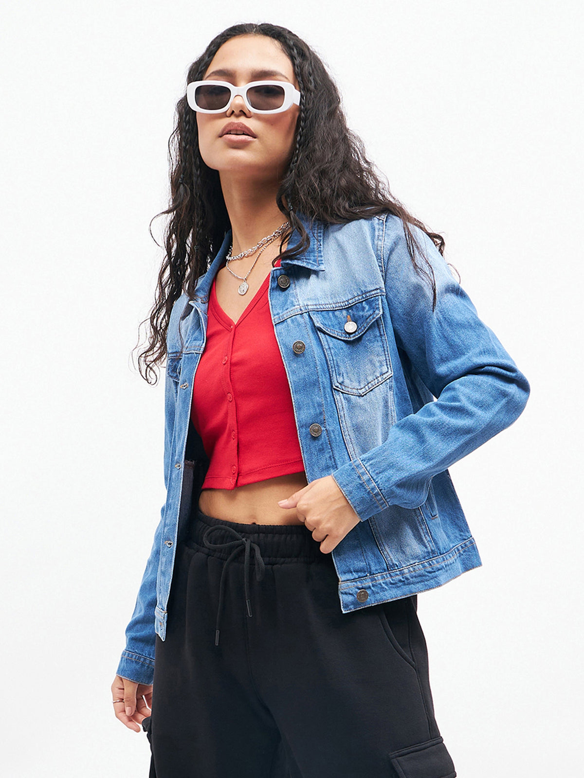 Blue Basic Denim Regular Jacket-SASSAFRAS