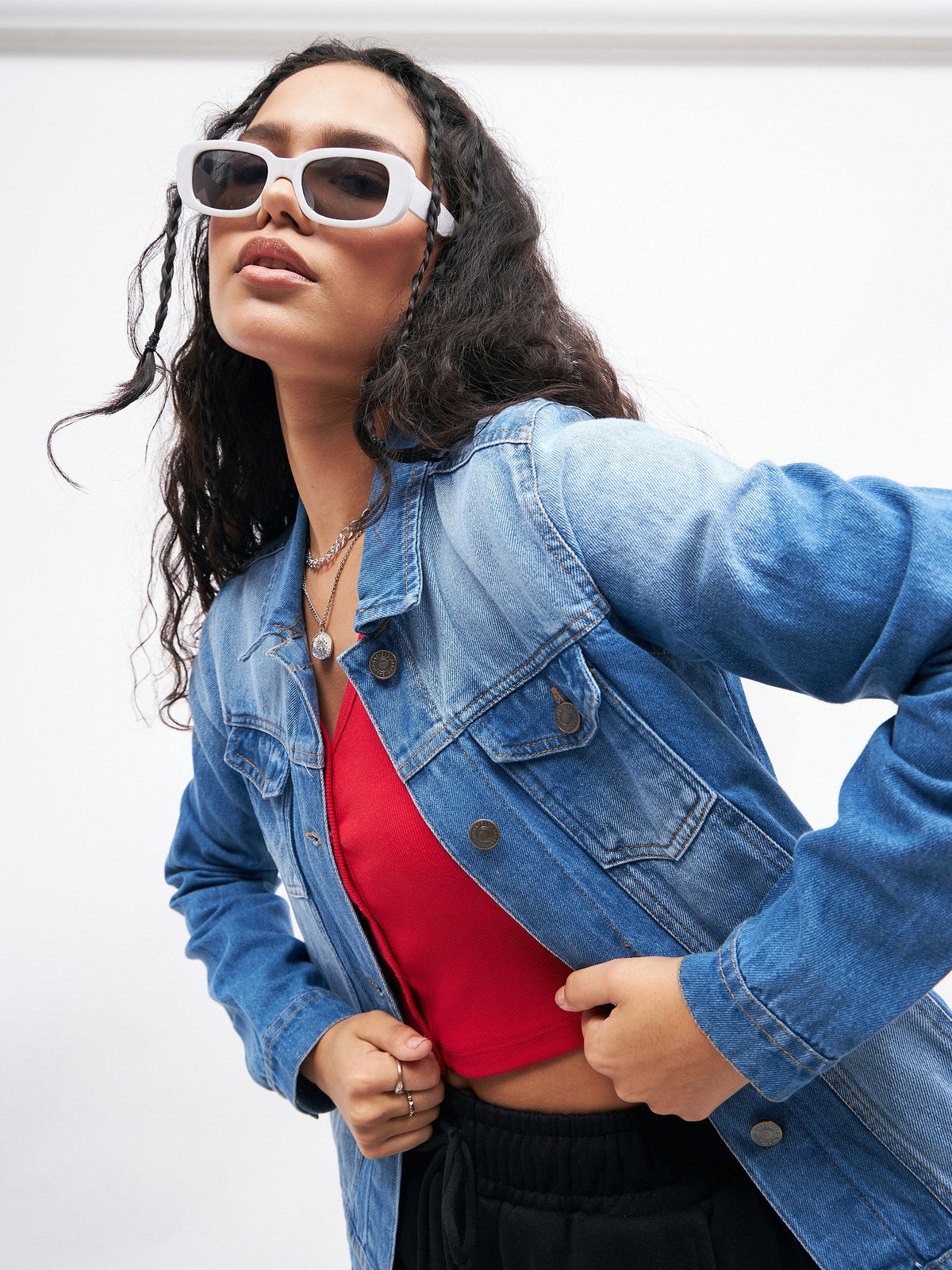 Blue Basic Denim Regular Jacket-SASSAFRAS