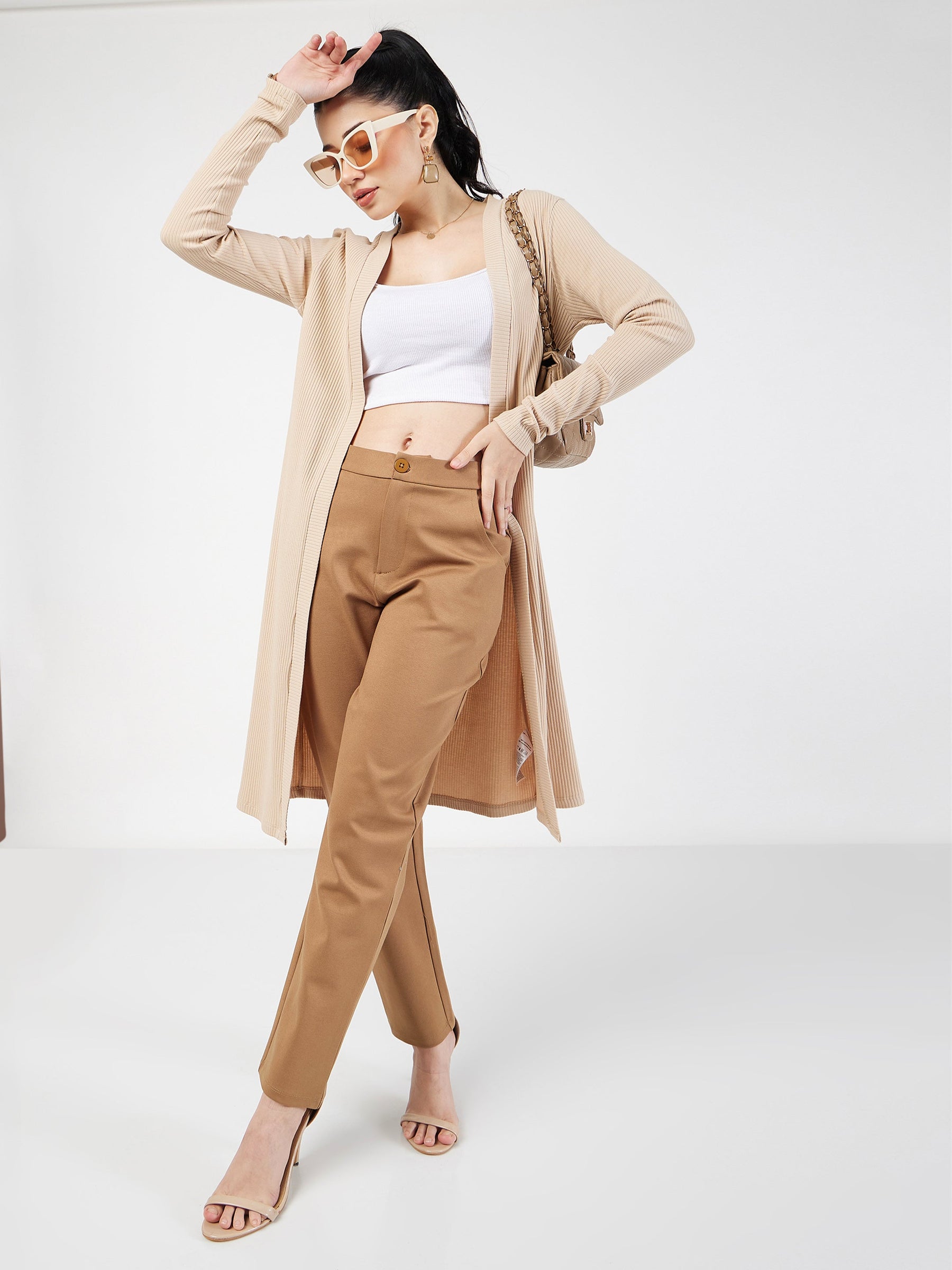 Beige Rib Front Open Shrug-SASSAFRAS