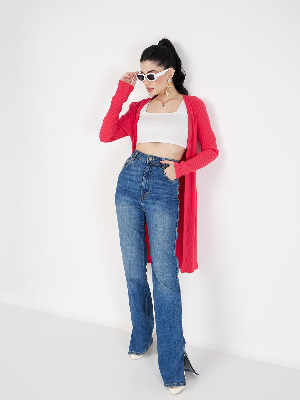 Magenta Rib Front Open Shrug-SASSAFRAS