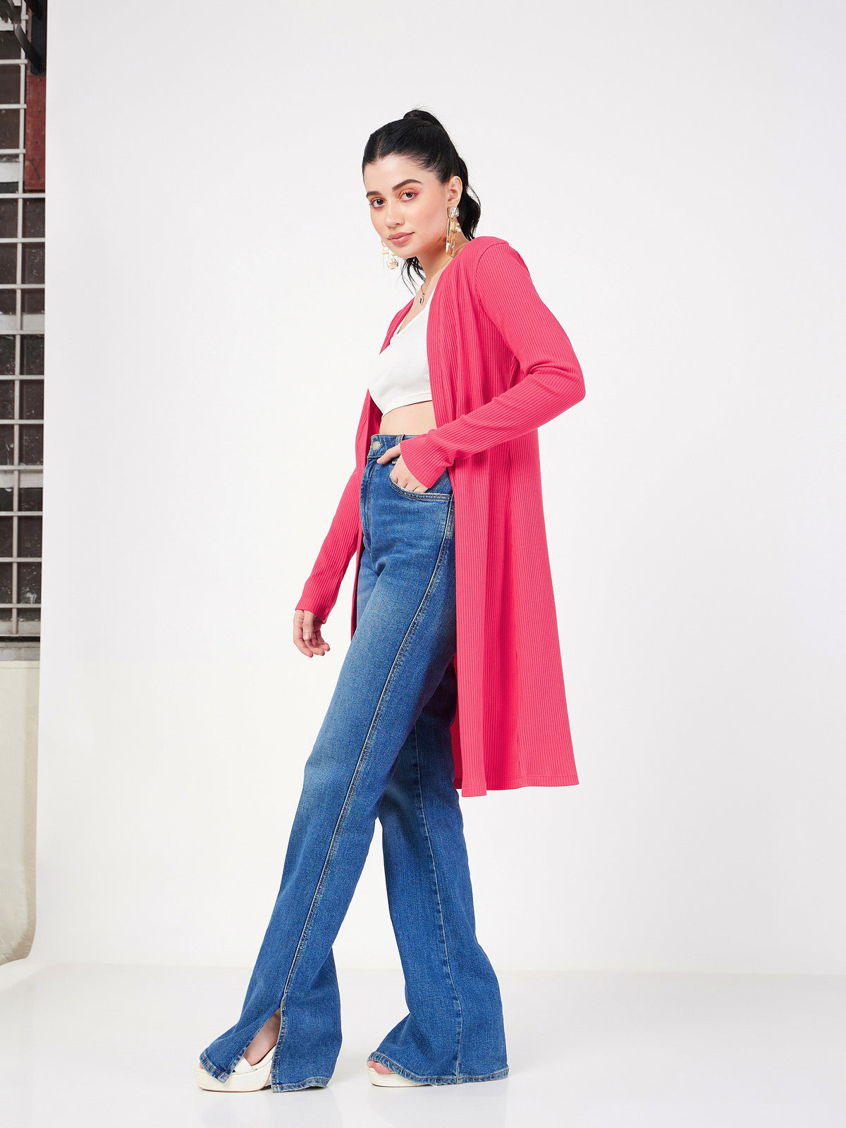 Magenta Rib Front Open Shrug-SASSAFRAS
