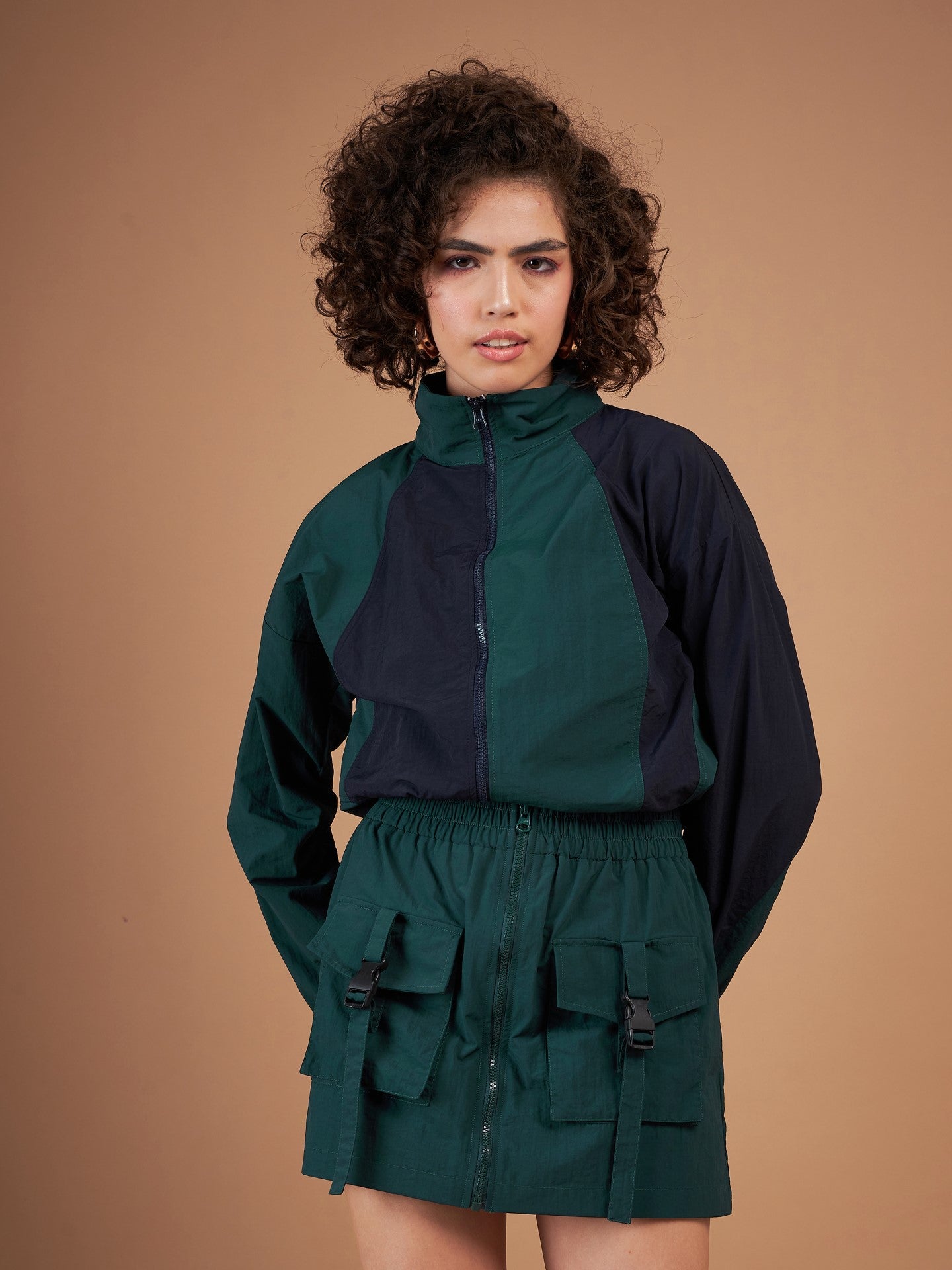 Buy Green ColourBlock Parachute Zipper Jacket Online At Best Price