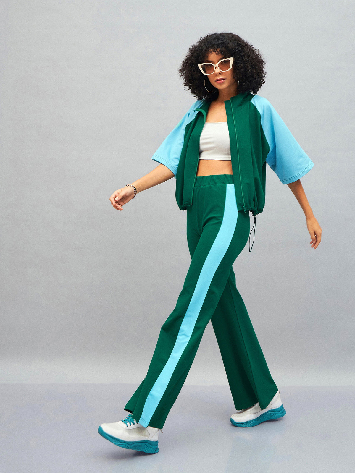 Green Knitted Color Block Jacket-SASSAFRAS