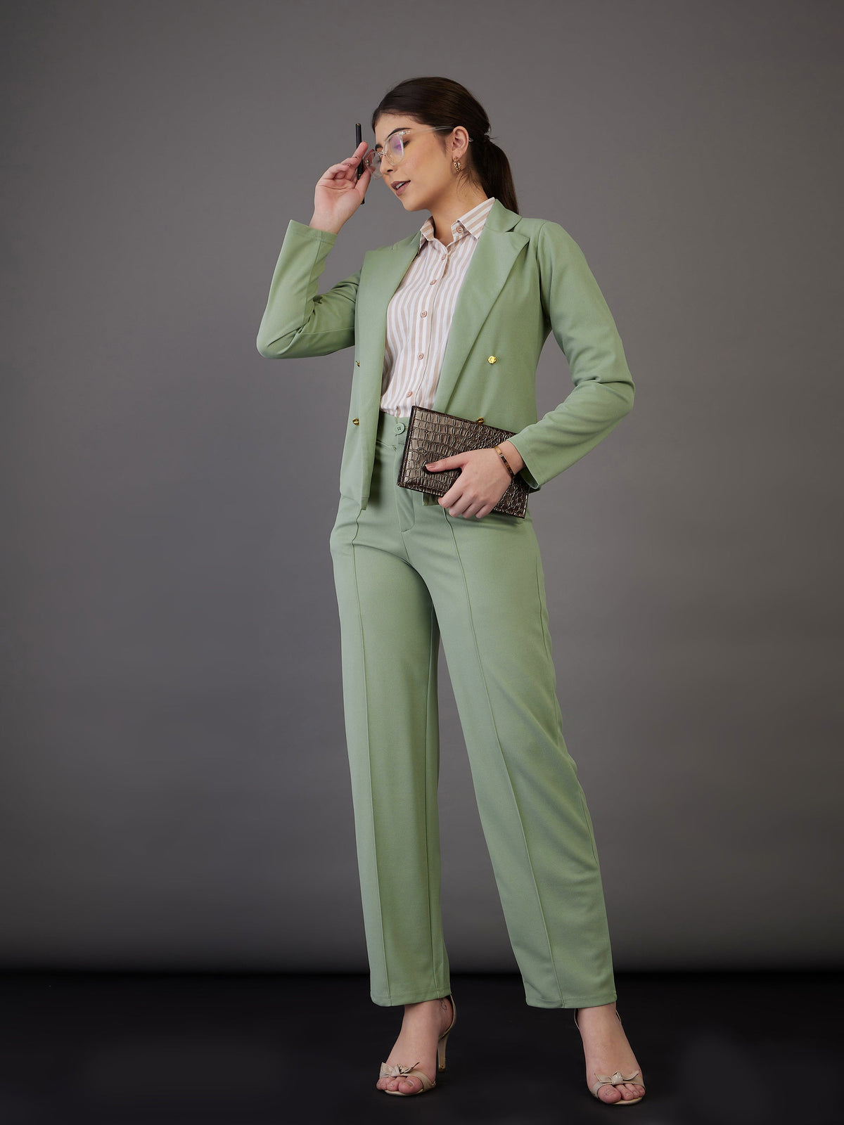 Green Notch Collar Single-Breasted Blazer-SASSAFRAS worklyf