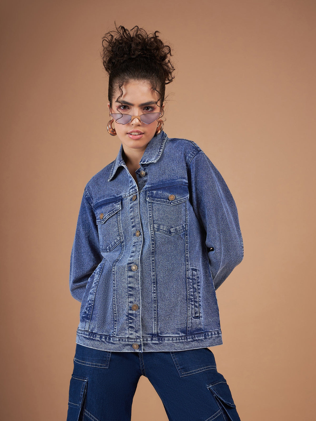 Navy Washed Denim Oversized Jacket-SASSAFRAS