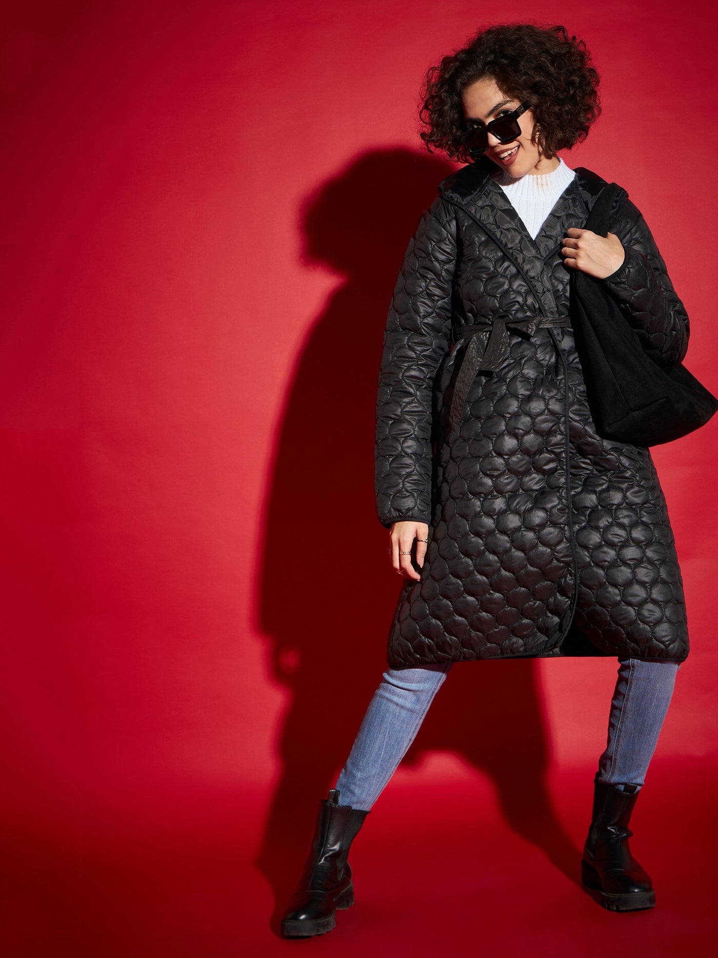 Black Hooded Longline Puffer Jacket-SASSAFRAS