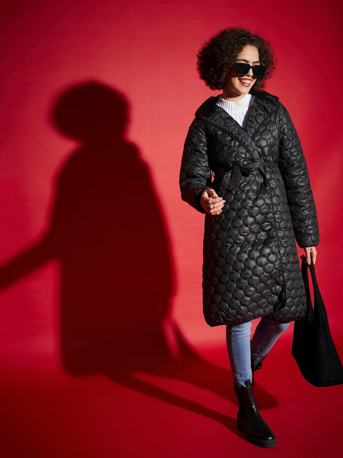 Black Hooded Longline Puffer Jacket-SASSAFRAS
