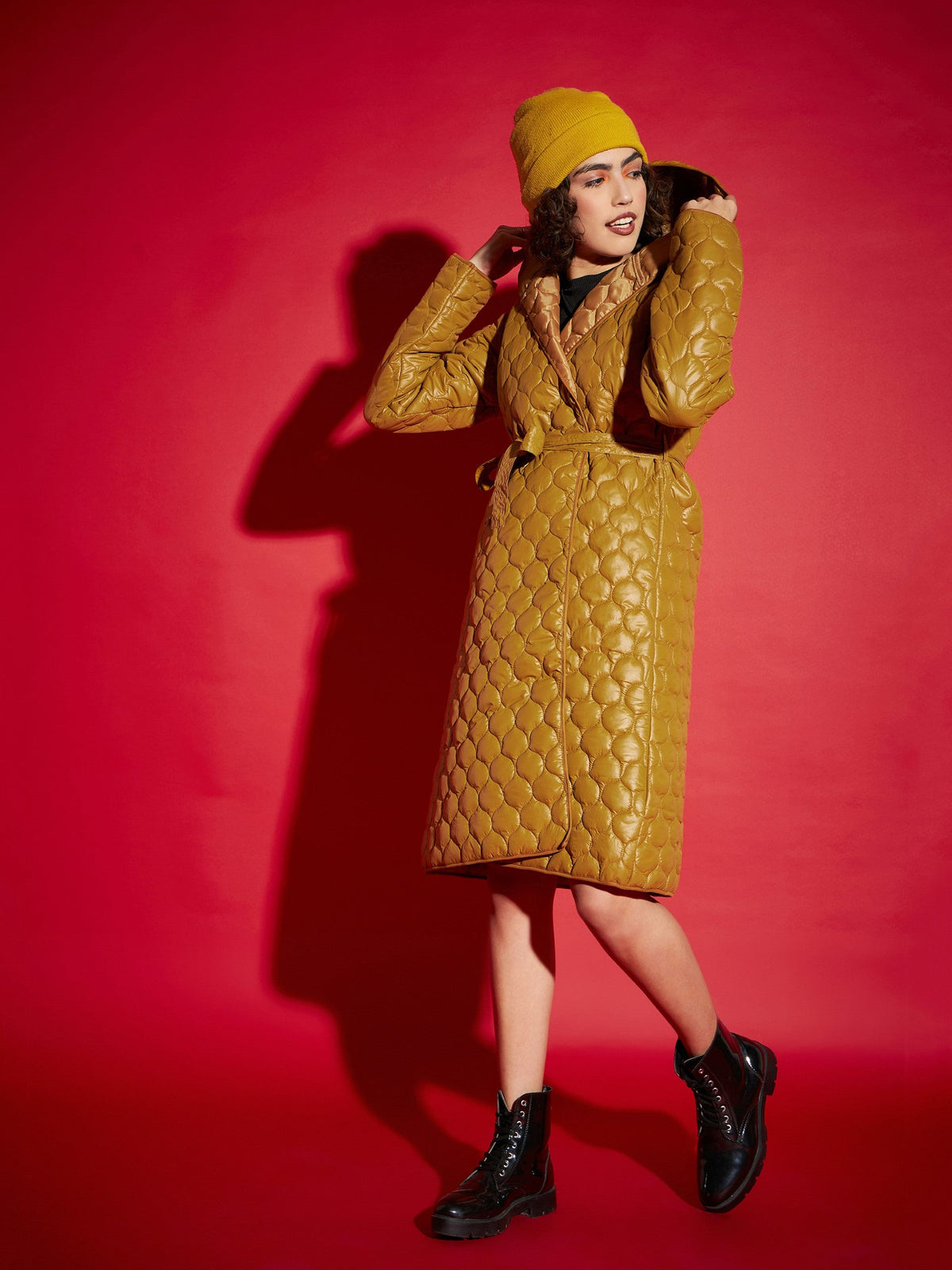 Mustard Hooded Longline Puffer Jacket-SASSAFRAS
