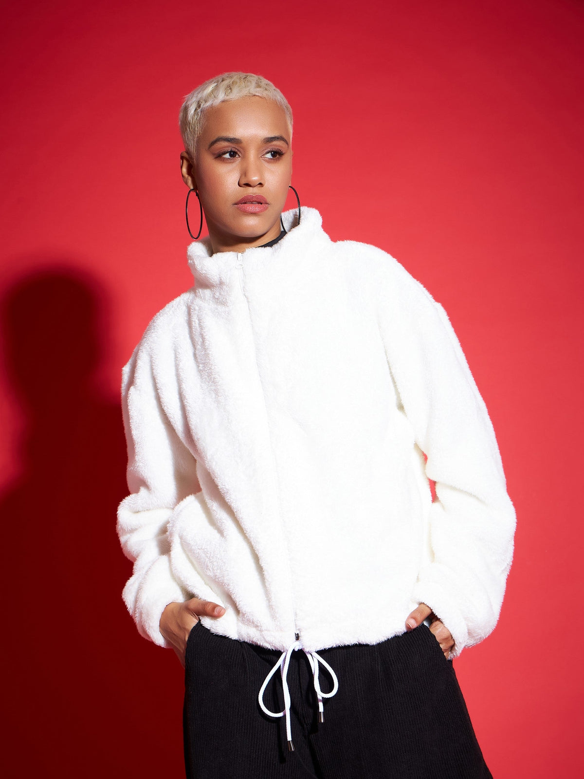White Fur Drawstring Jacket-SASSAFRAS