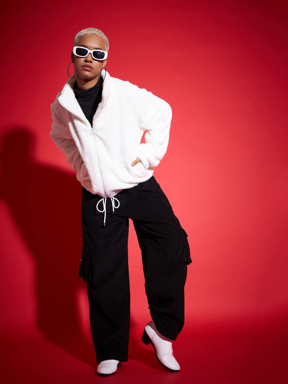 White Fur Drawstring Jacket-SASSAFRAS