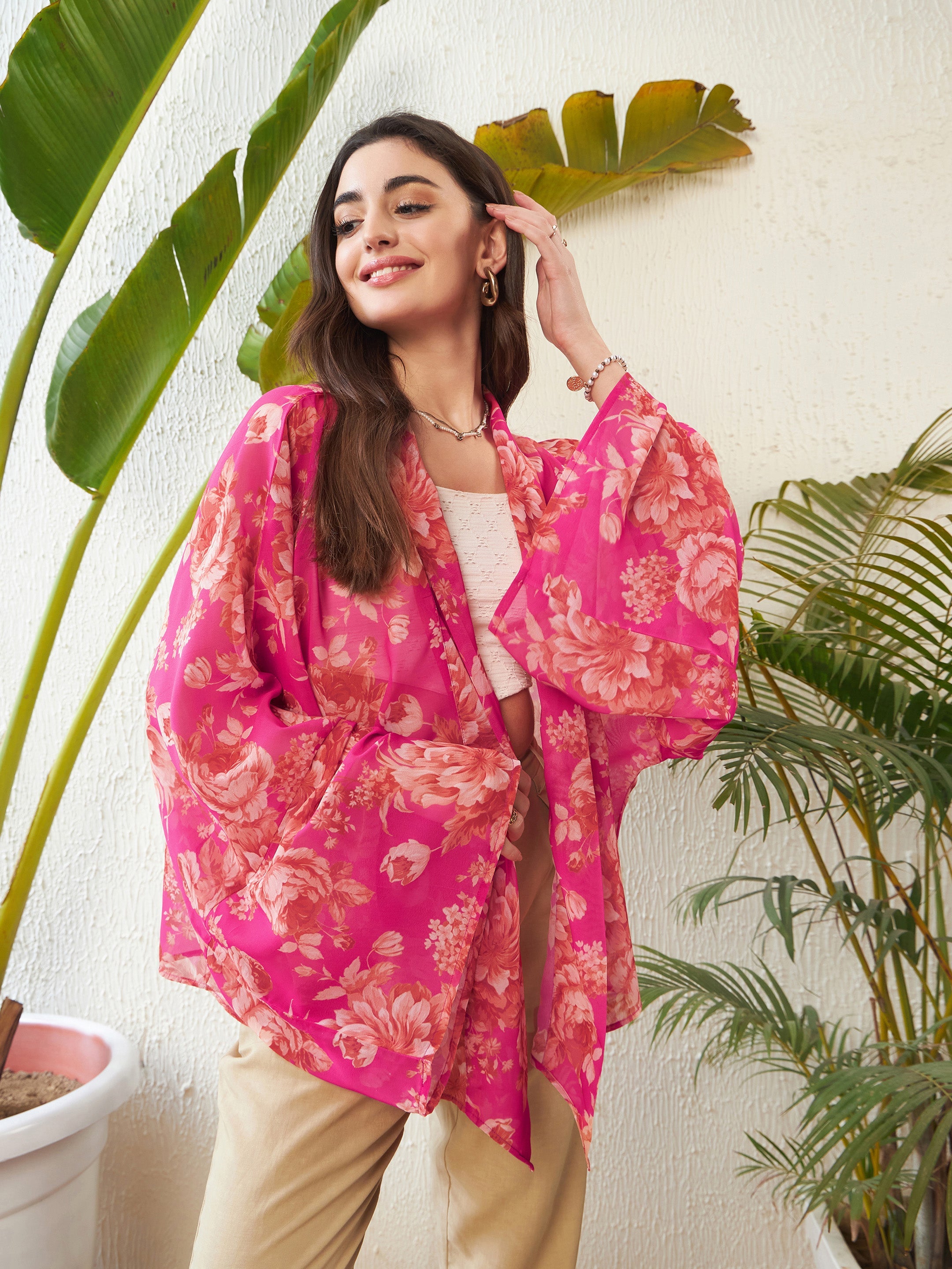 Women's Fuzzy Knit Pink Long Open Front Shrug