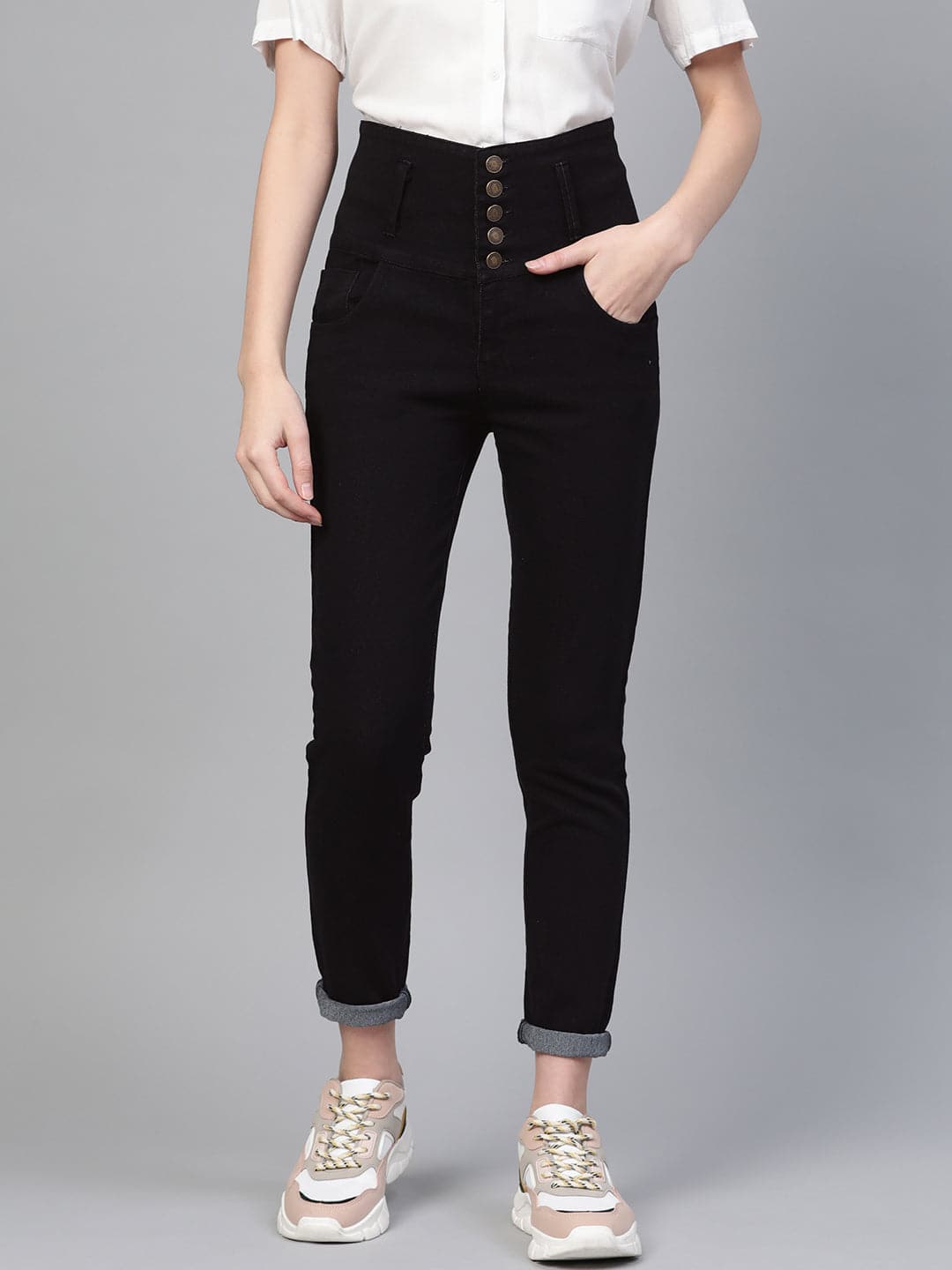 high waist denim Skinny Women Black Jeans - Buy high waist denim Skinny  Women Black Jeans Online at Best Prices in India