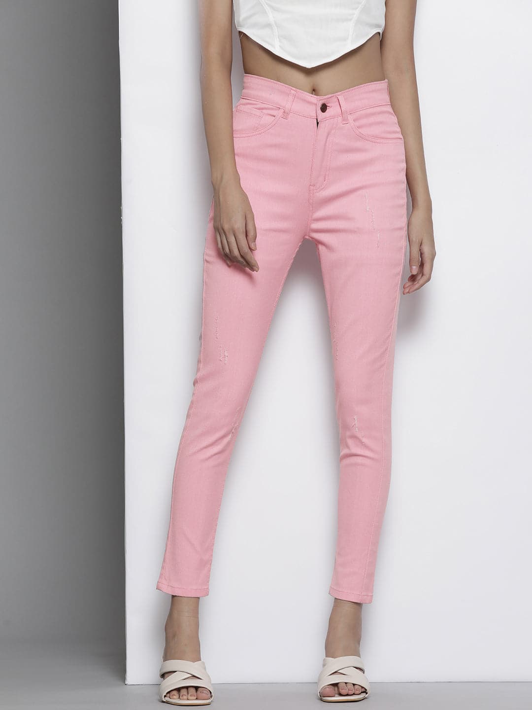 Women Pink Stretchable Twill Skinny Jeans