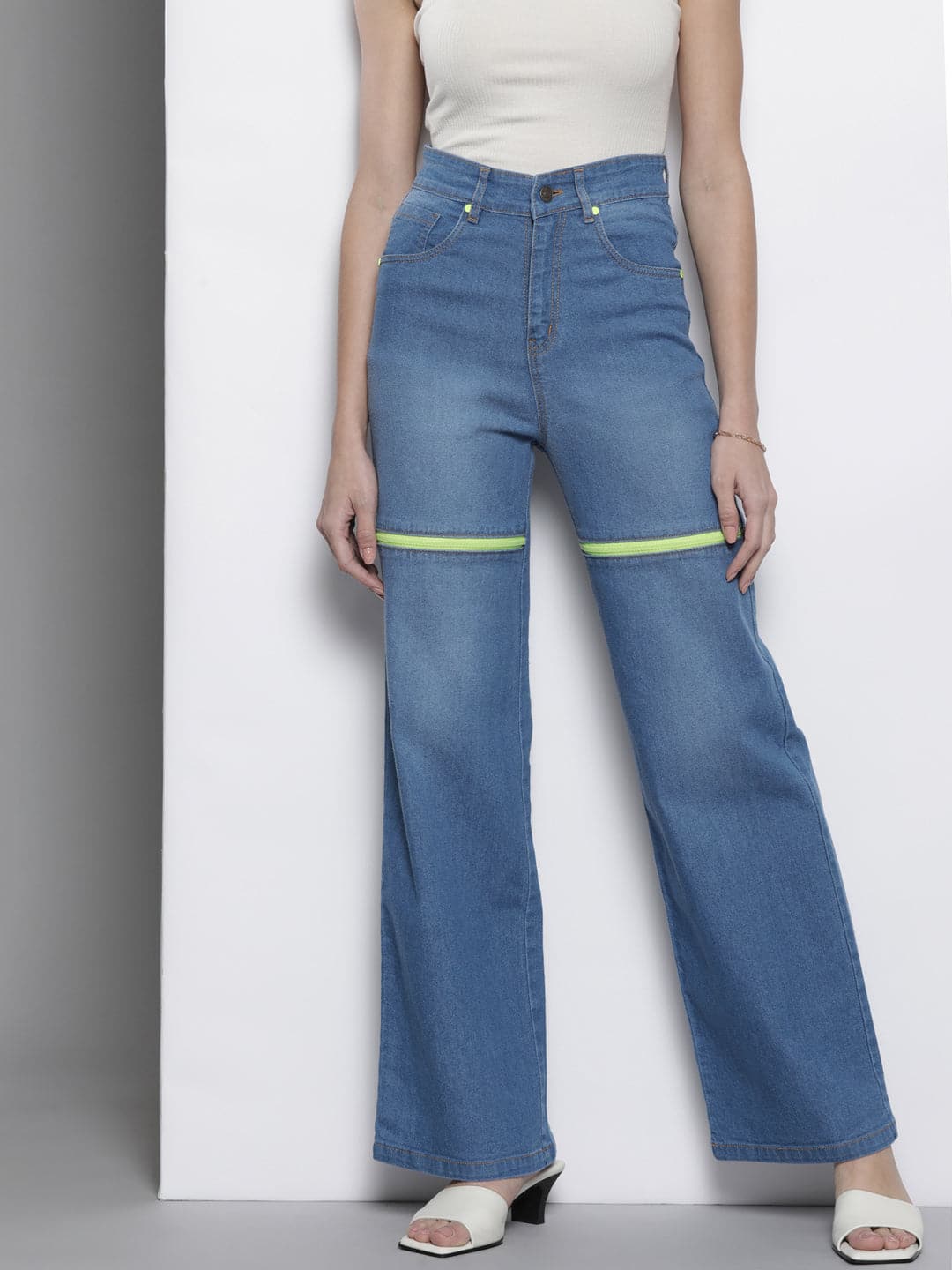 Buy Women Navy Blue Front Slit Bell Bottom Jeans Online at Sassafras