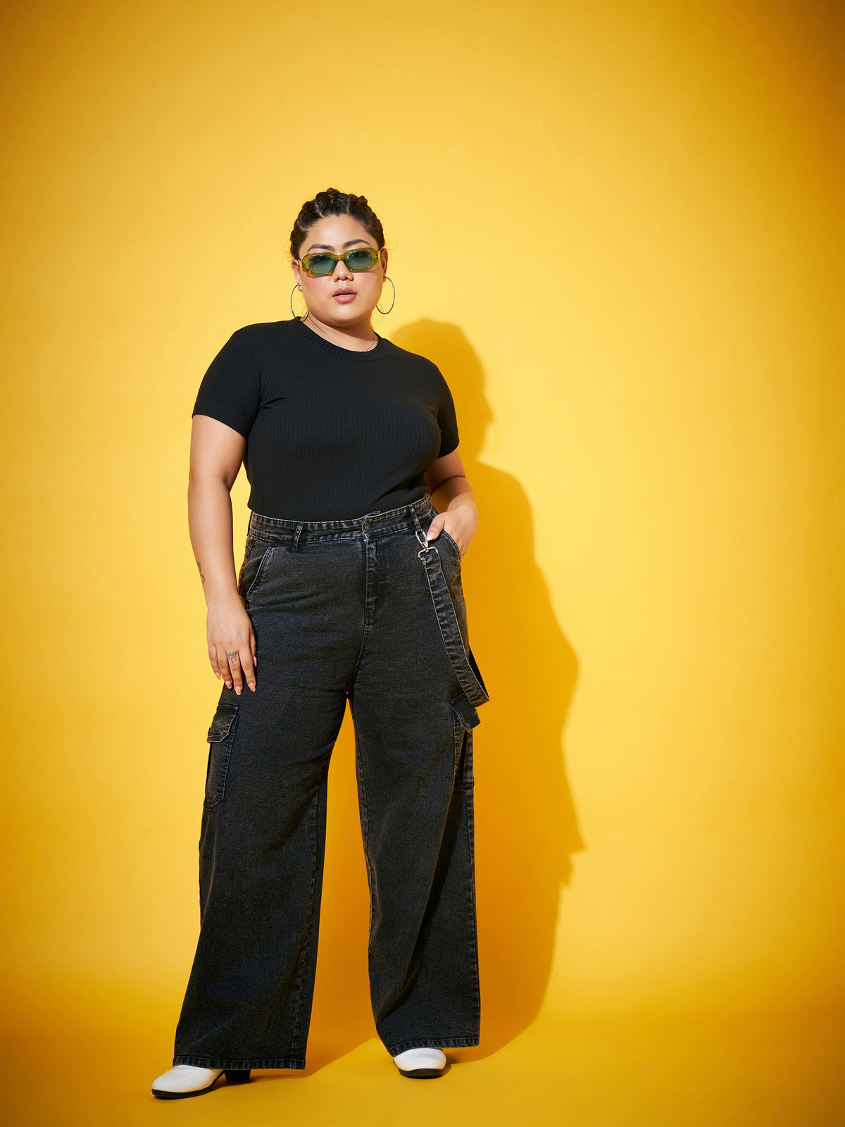 Black Wash Side Patch Pocket Jeans-SASSAFRAS Curve