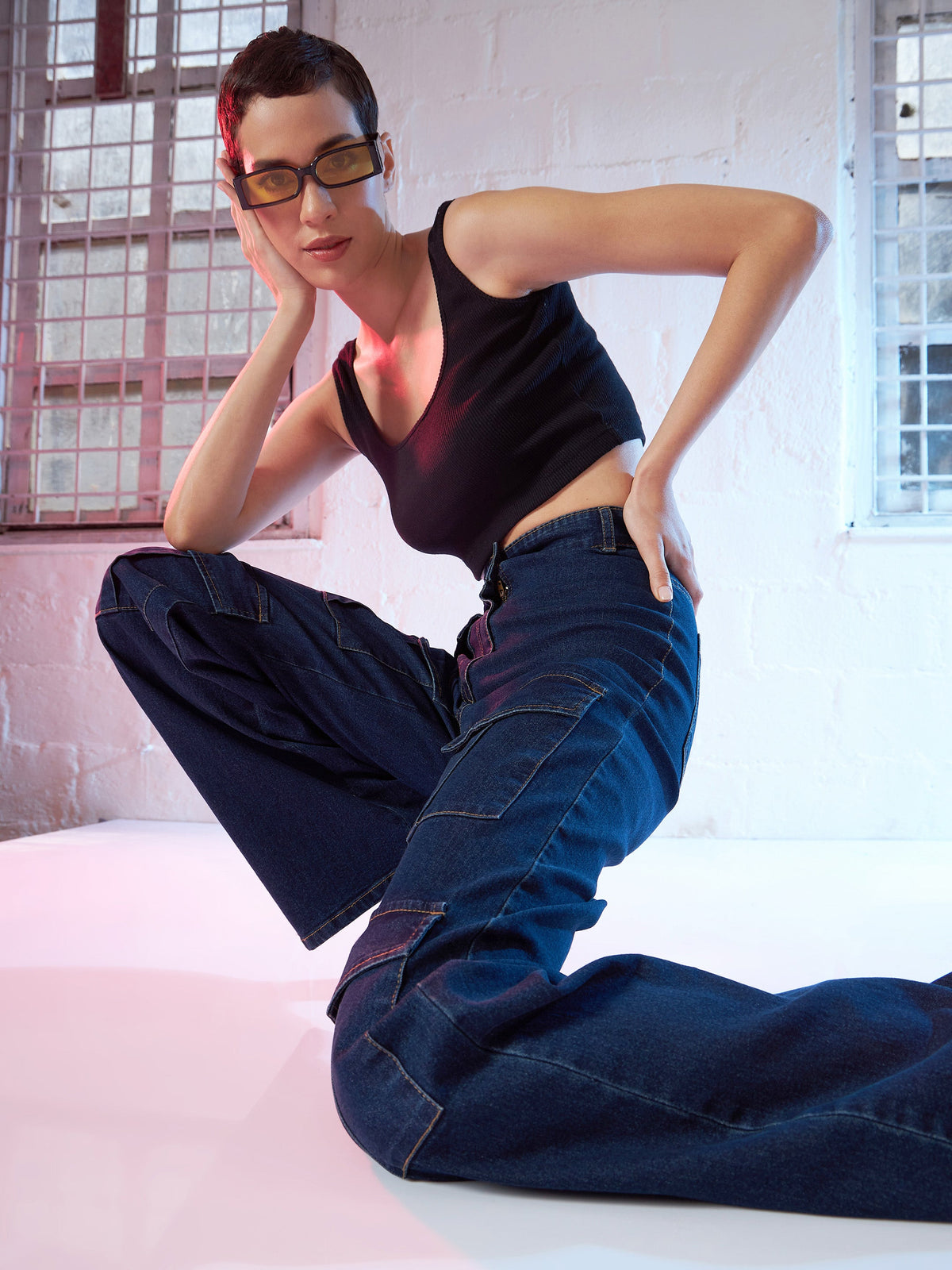 Blue Cargo Straight Jeans -SASSAFRAS