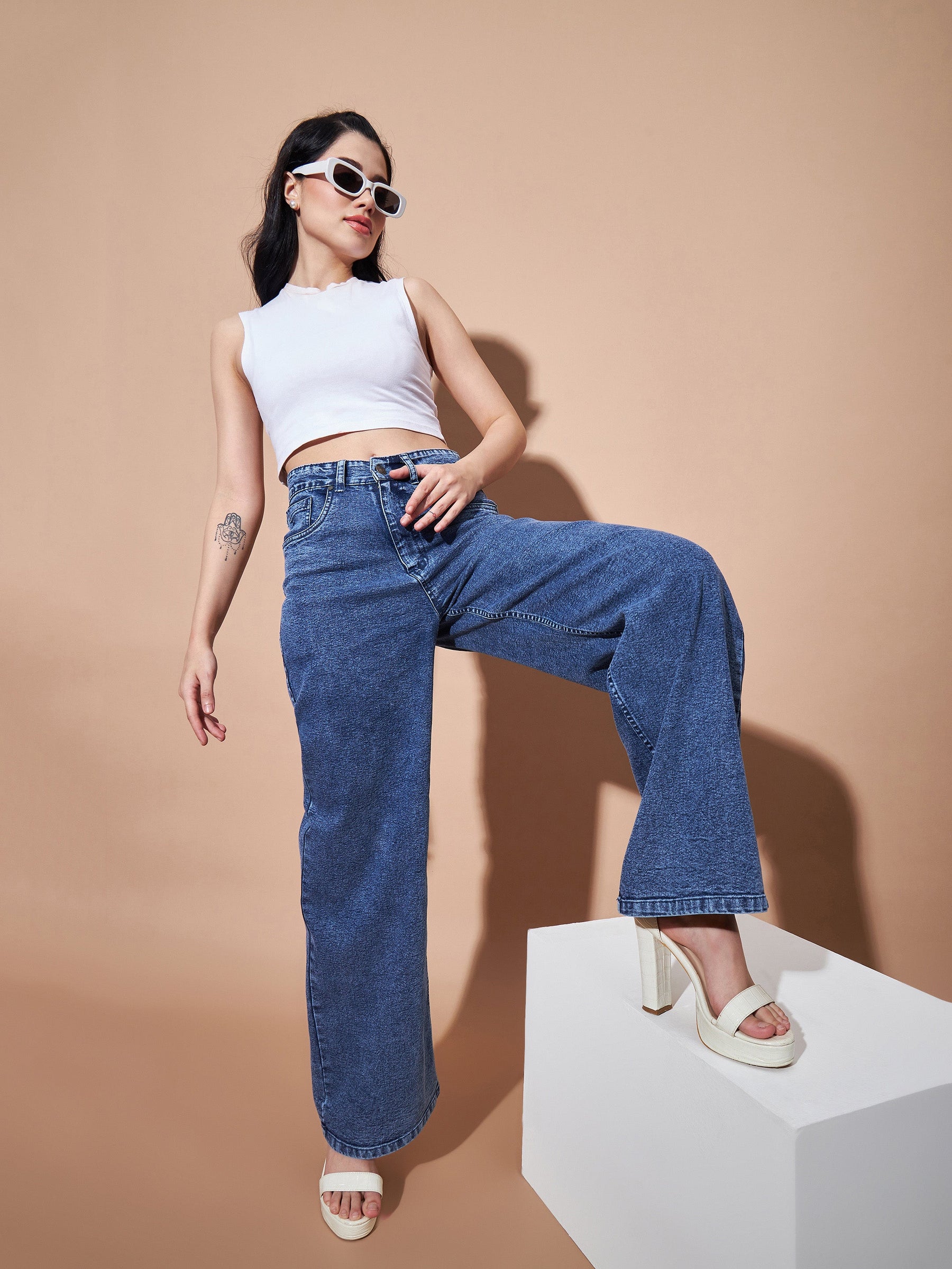 Blue High Waist Straight Jeans-SASSAFRAS BASICS