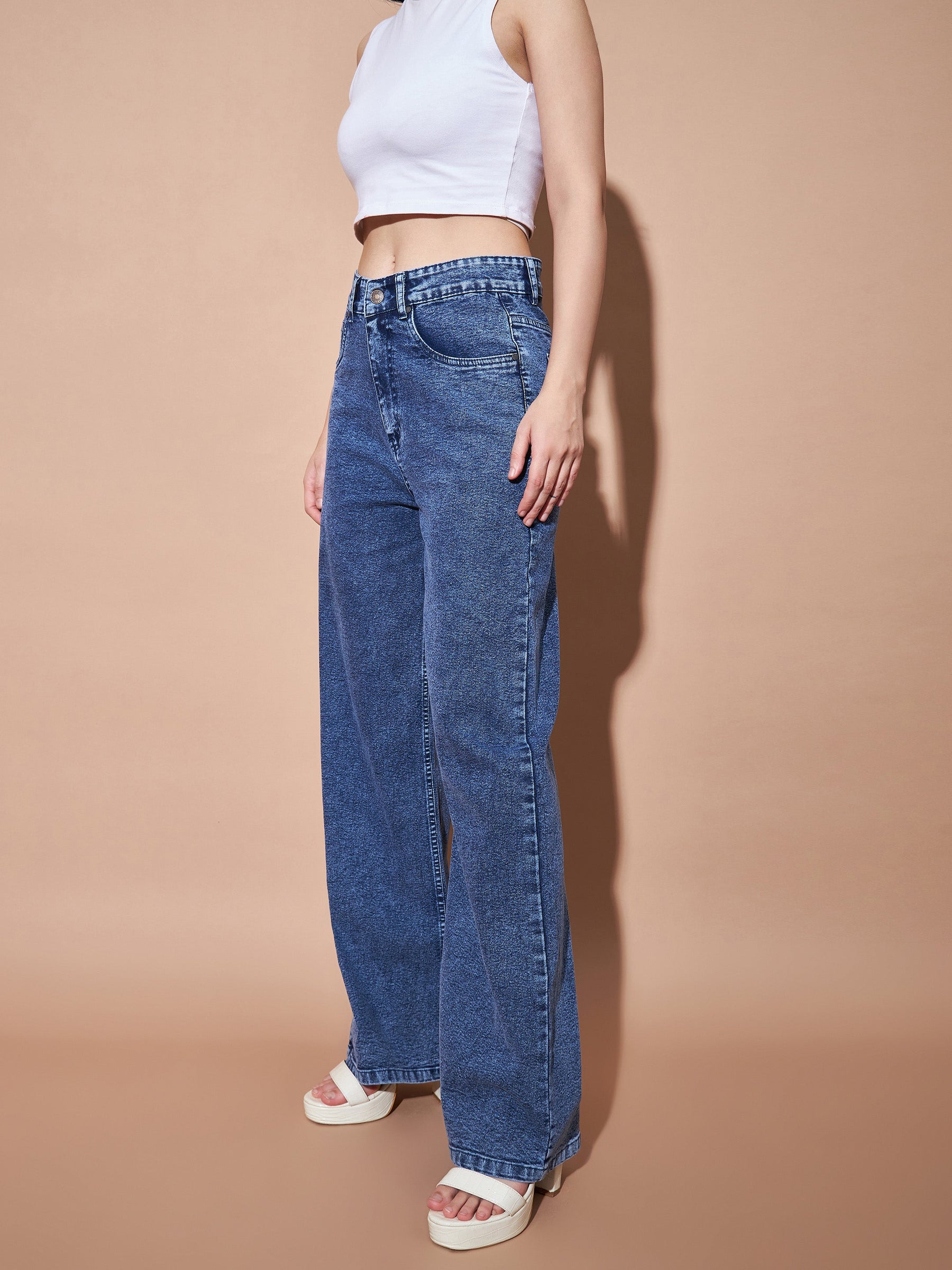 Blue High Waist Straight Jeans-SASSAFRAS BASICS