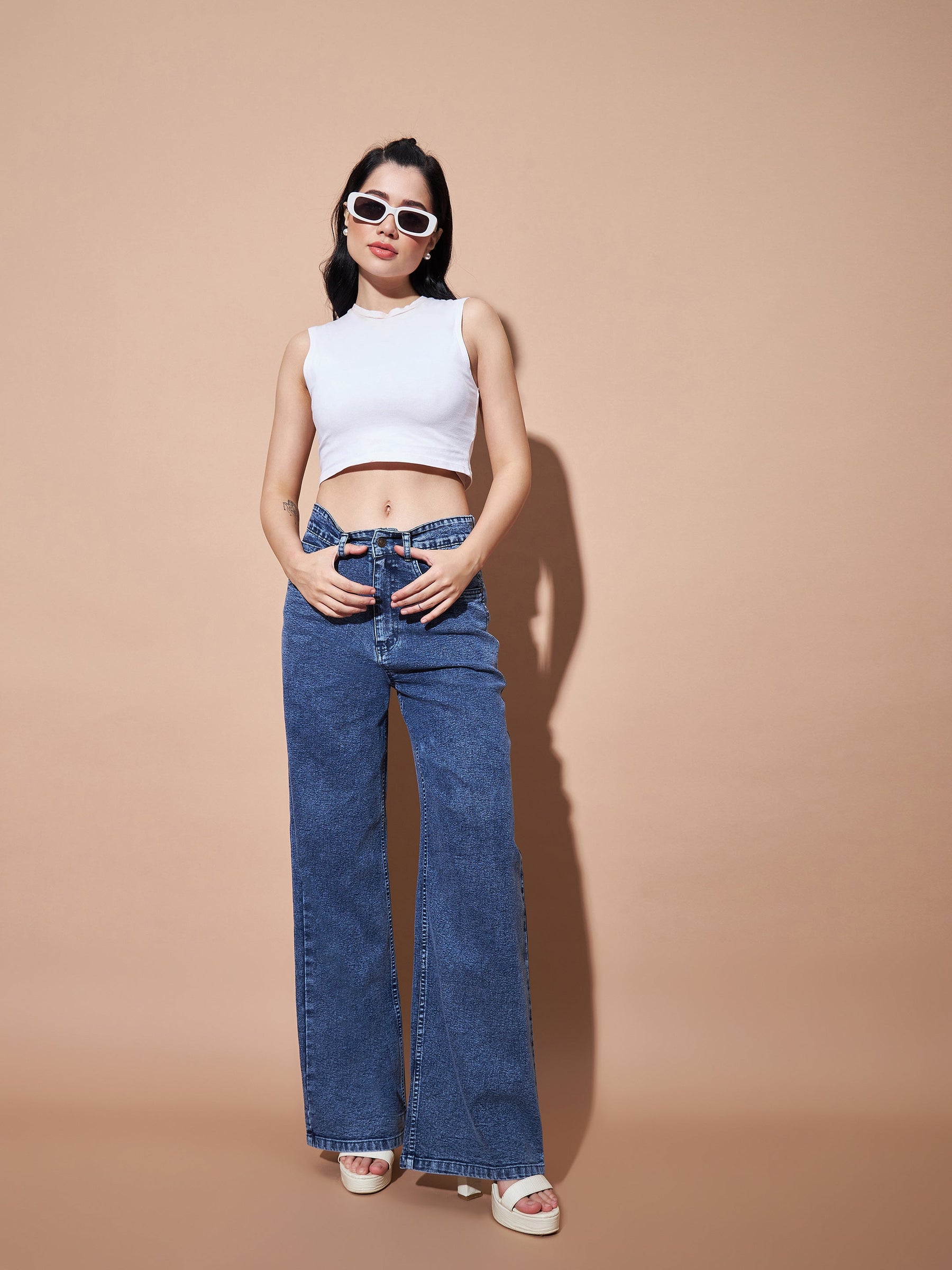 Blue High Waist Straight Jeans-SASSAFRAS BASICS