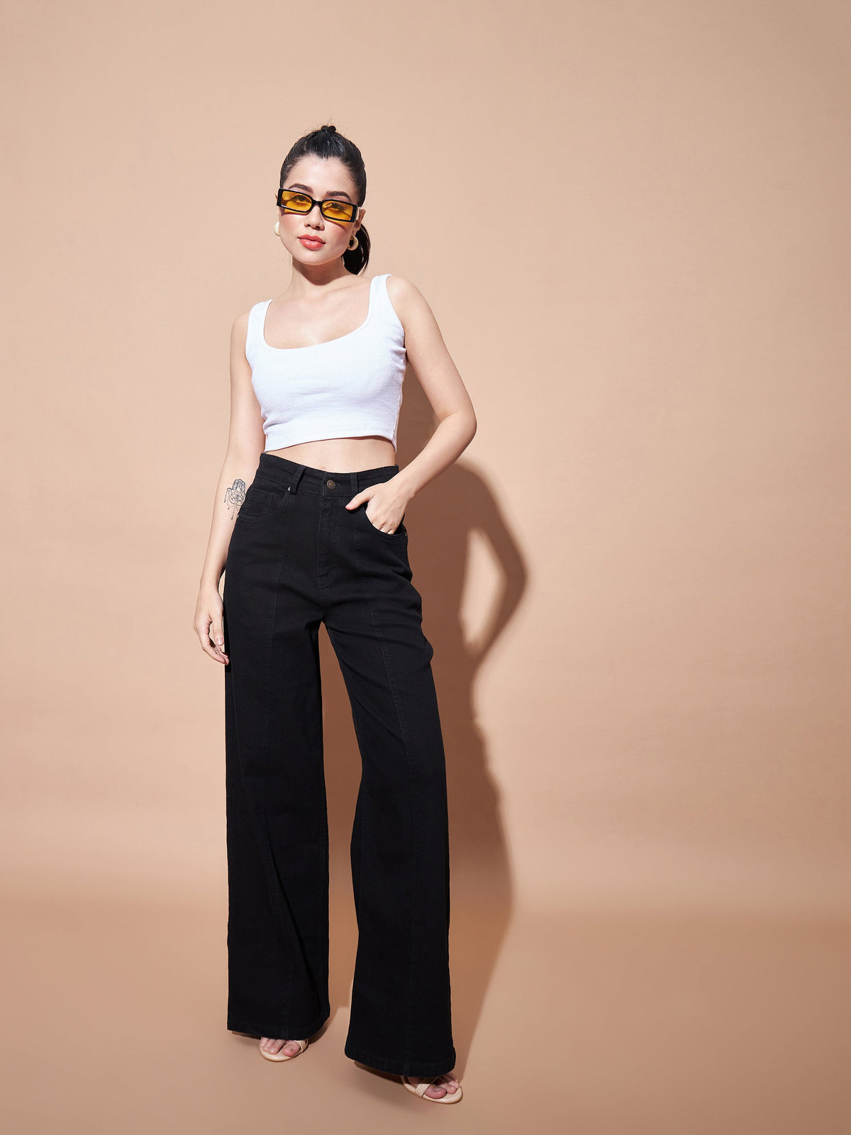 Black High Waist Seam Detail Straight Jeans-SASSAFRAS BASICS