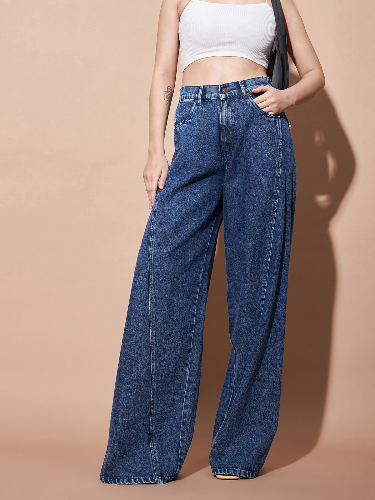 Blue Seam Detail Wide Leg Jeans -SASSAFRAS BASICS