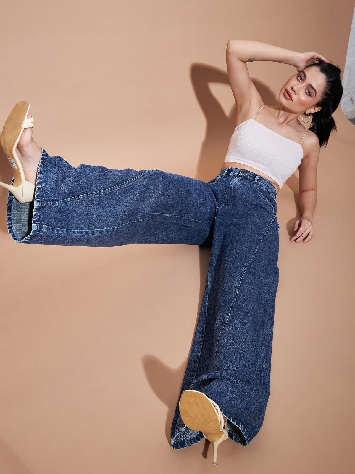 Blue Seam Detail Wide Leg Jeans -SASSAFRAS BASICS