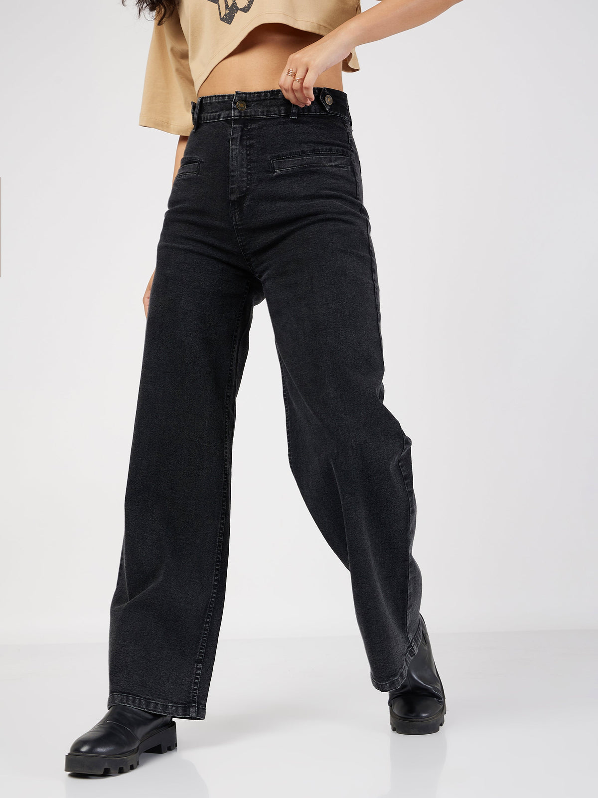 Black Bone Pocket Straight Jeans -SASSAFRAS