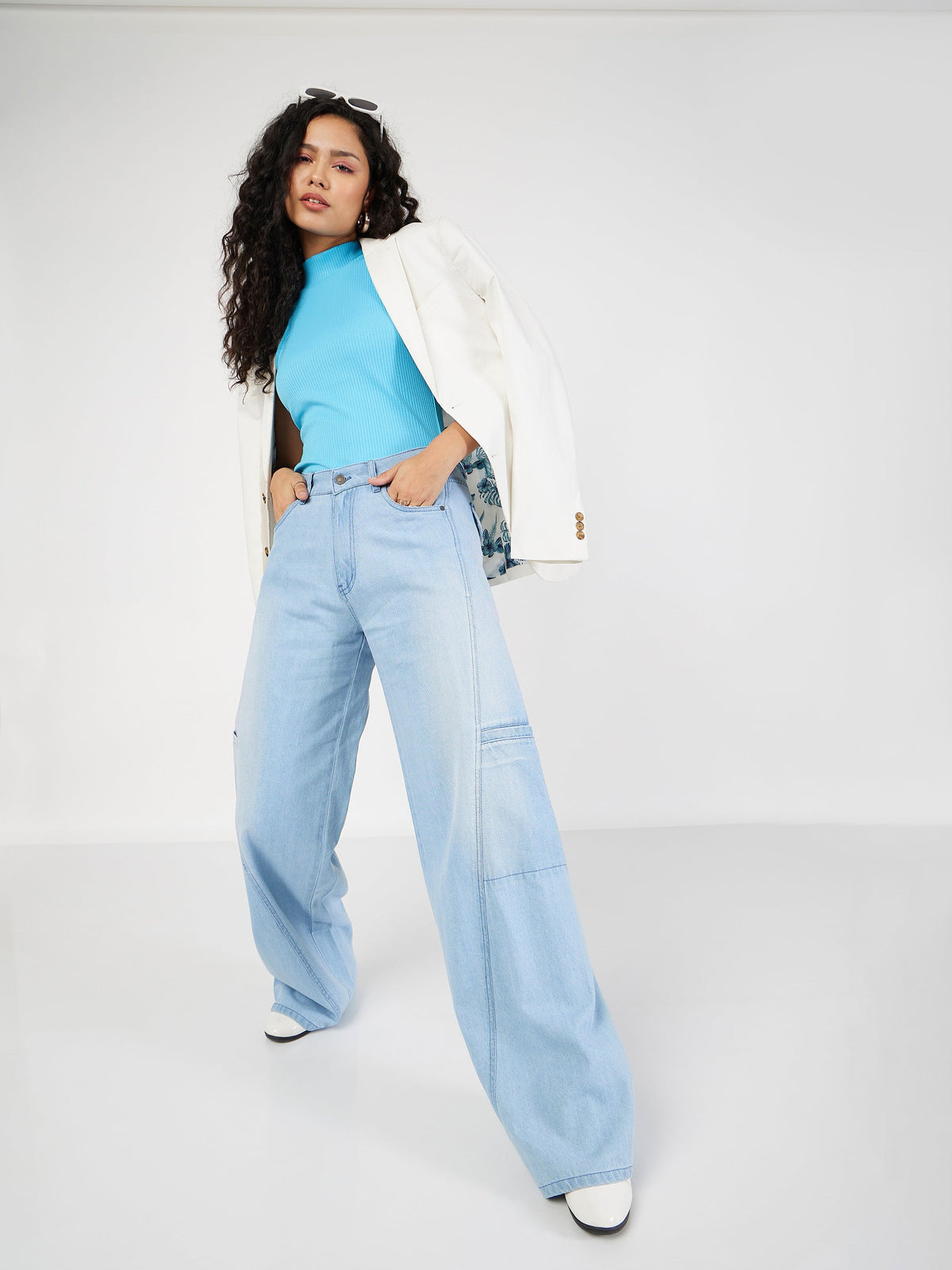 Ice Blue Wide Leg Jeans -SASSAFRAS