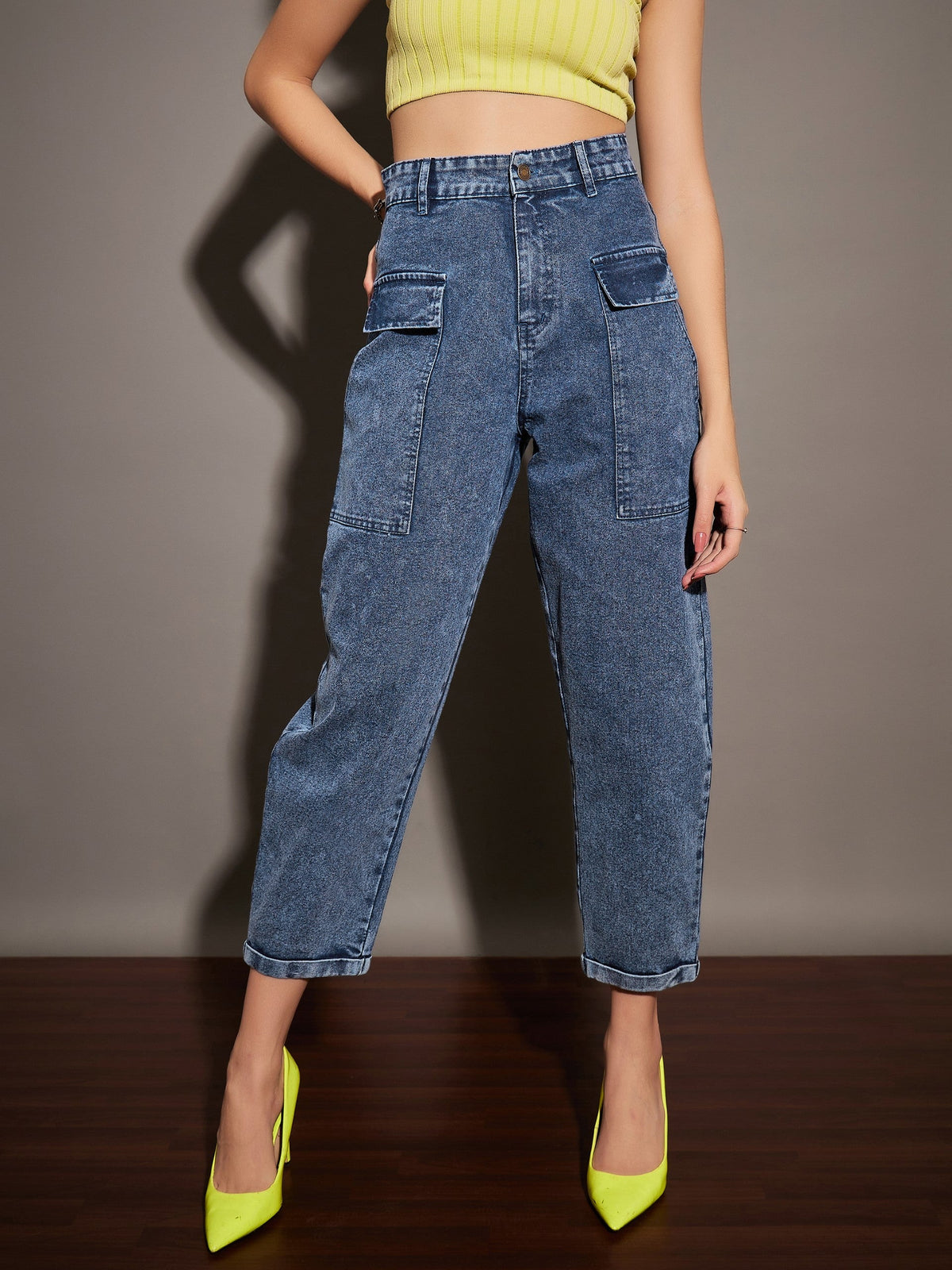 Navy Washed Balloon Fit Jeans-SASSAFRAS