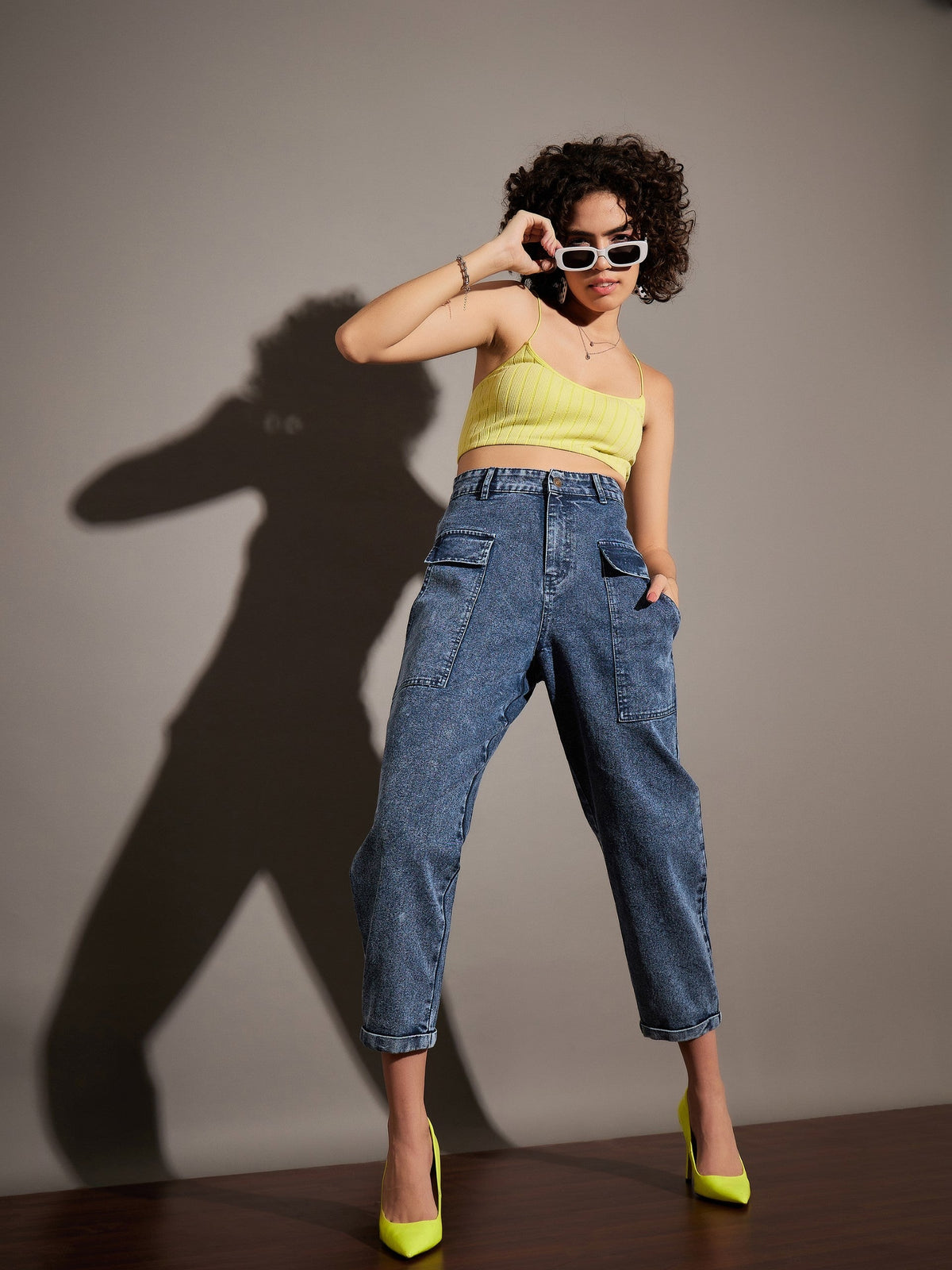 Navy Washed Balloon Fit Jeans-SASSAFRAS