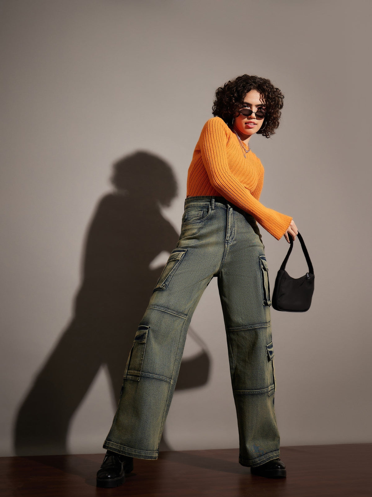 Green Washed Multi Pockets Detail Jeans-SASSAFRAS