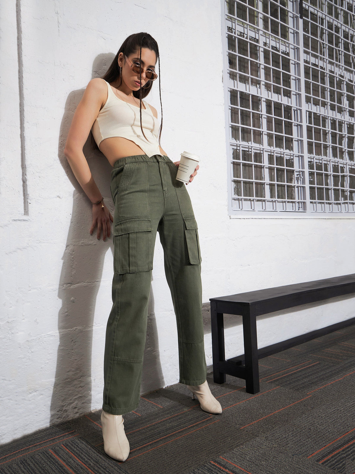 Olive Box Pocket Cargo Jeans -SASSAFRAS