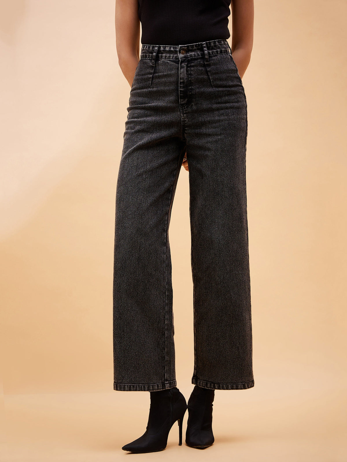 Black High Waist Front Dart Jeans-SASSAFRAS BASICS
