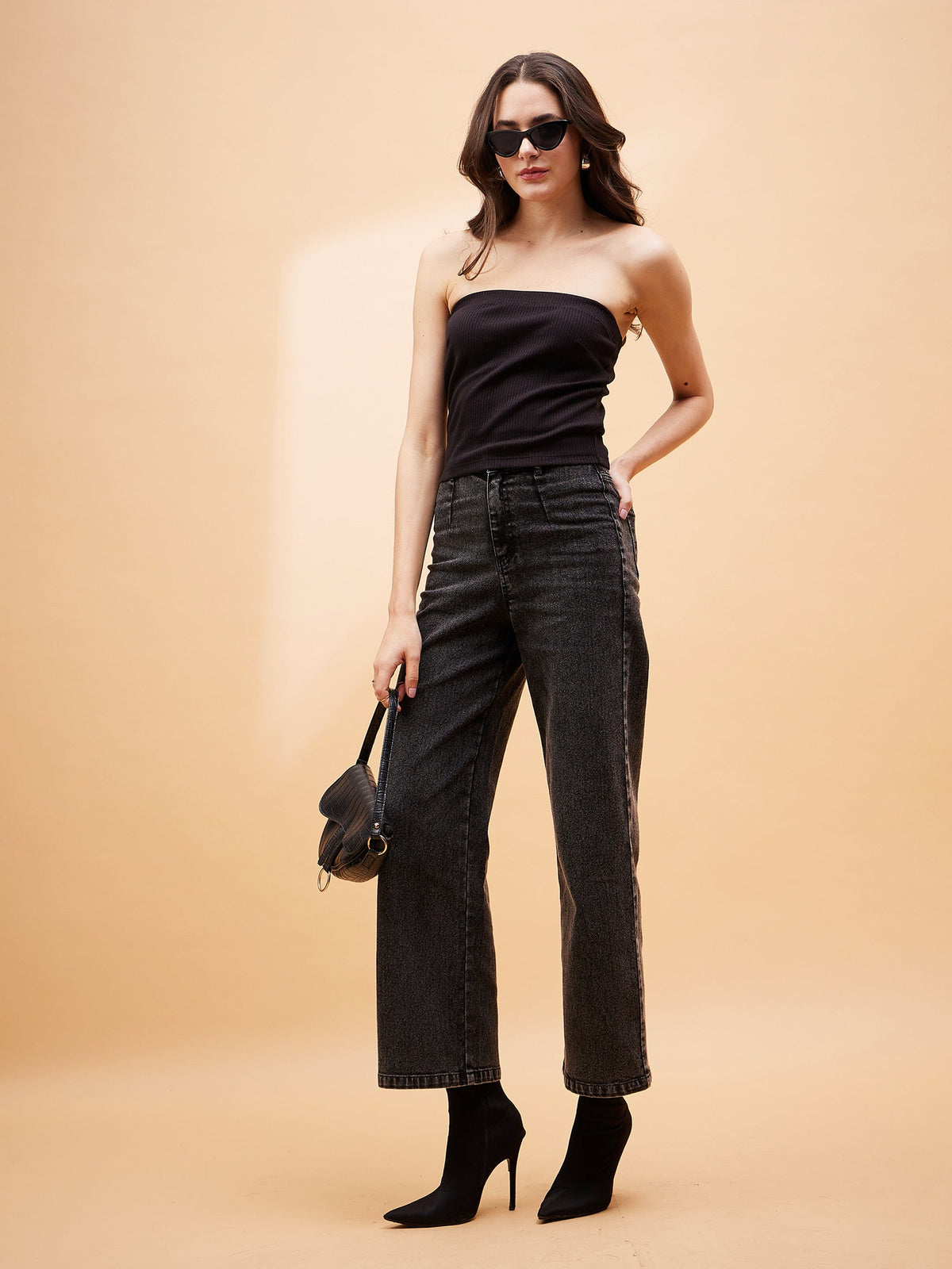 Black High Waist Front Dart Jeans-SASSAFRAS BASICS