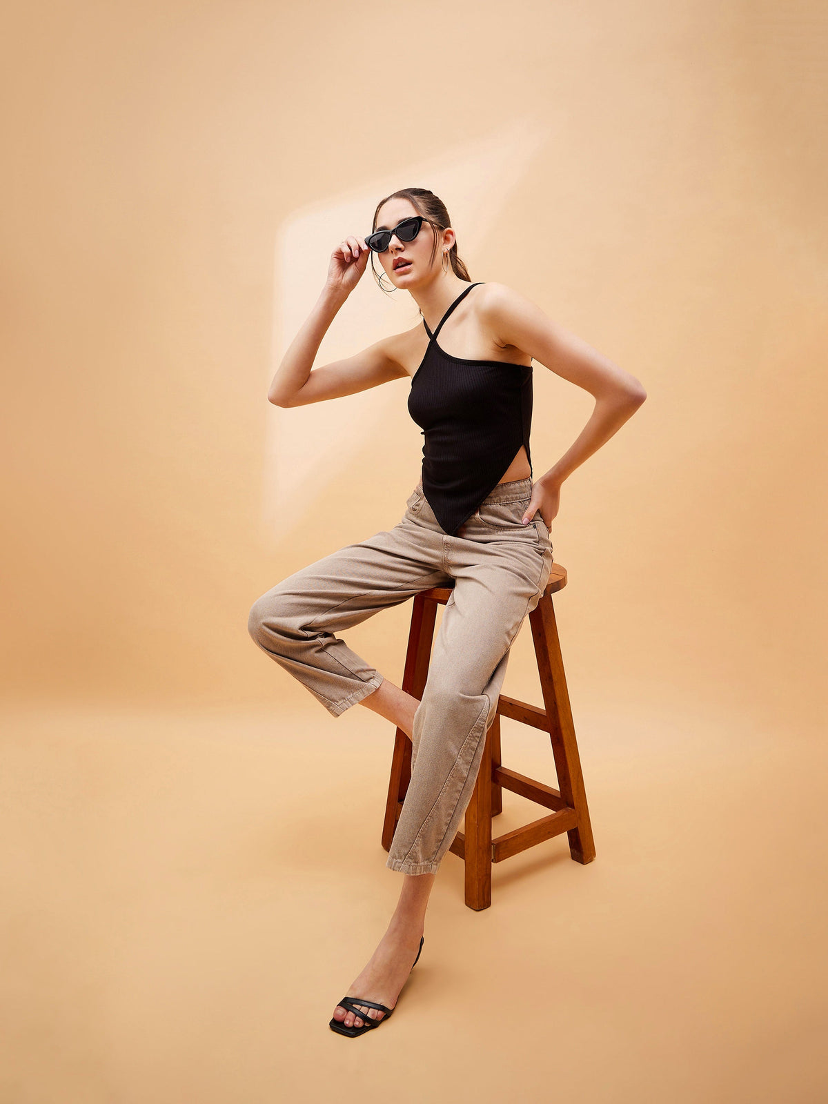 Beige Balloon Fit Jeans-SASSAFRAS BASICS