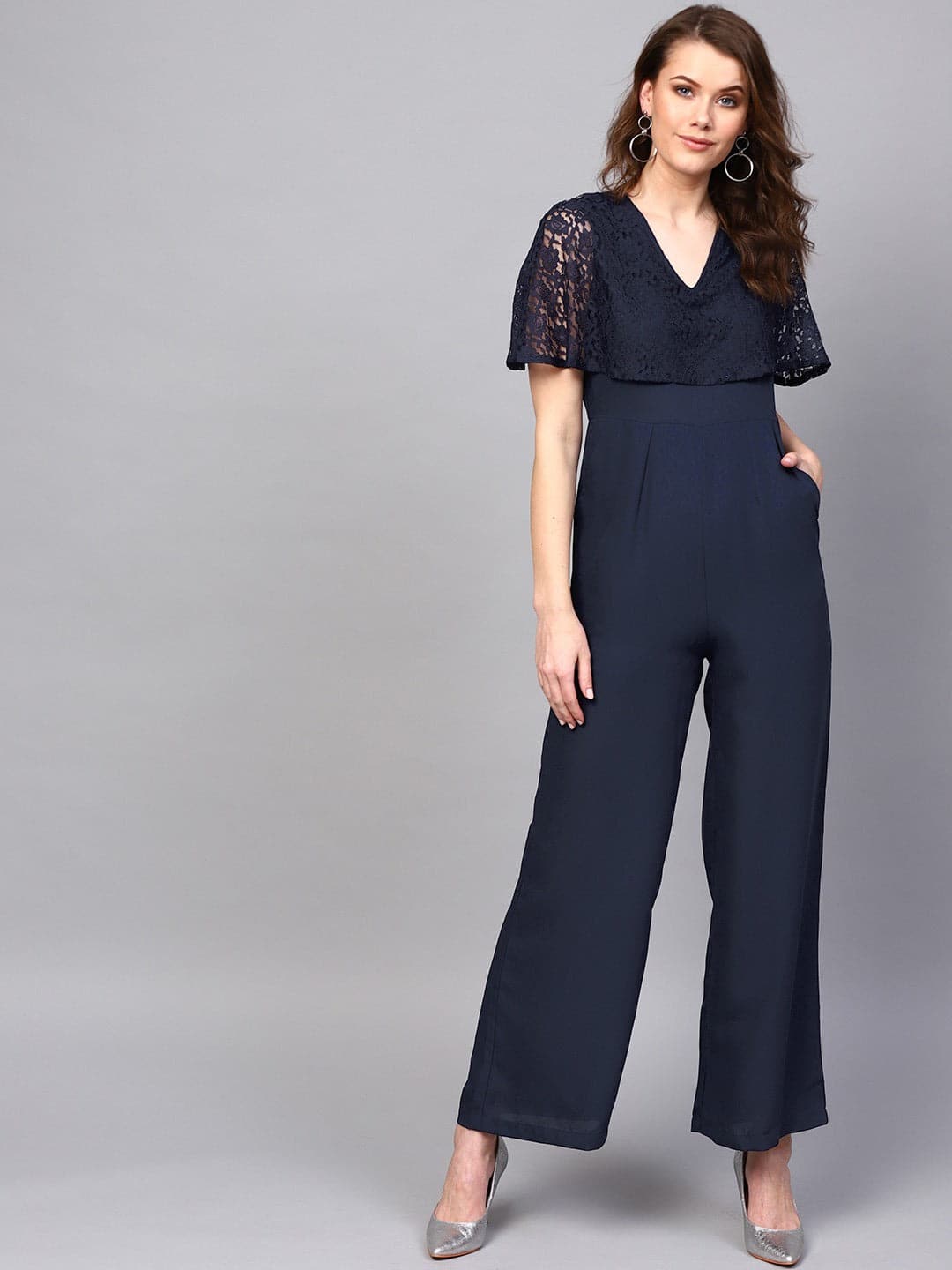 Navy Layered Lace Jumpsuit-Jumpsuits-SASSAFRAS