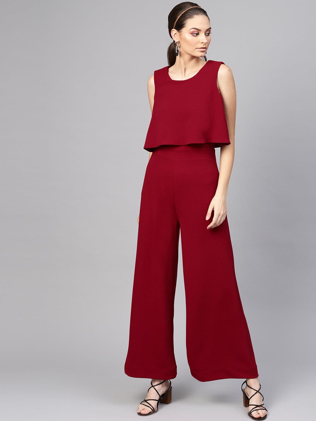 Maroon Layered Jumpsuit-Jumpsuits-SASSAFRAS
