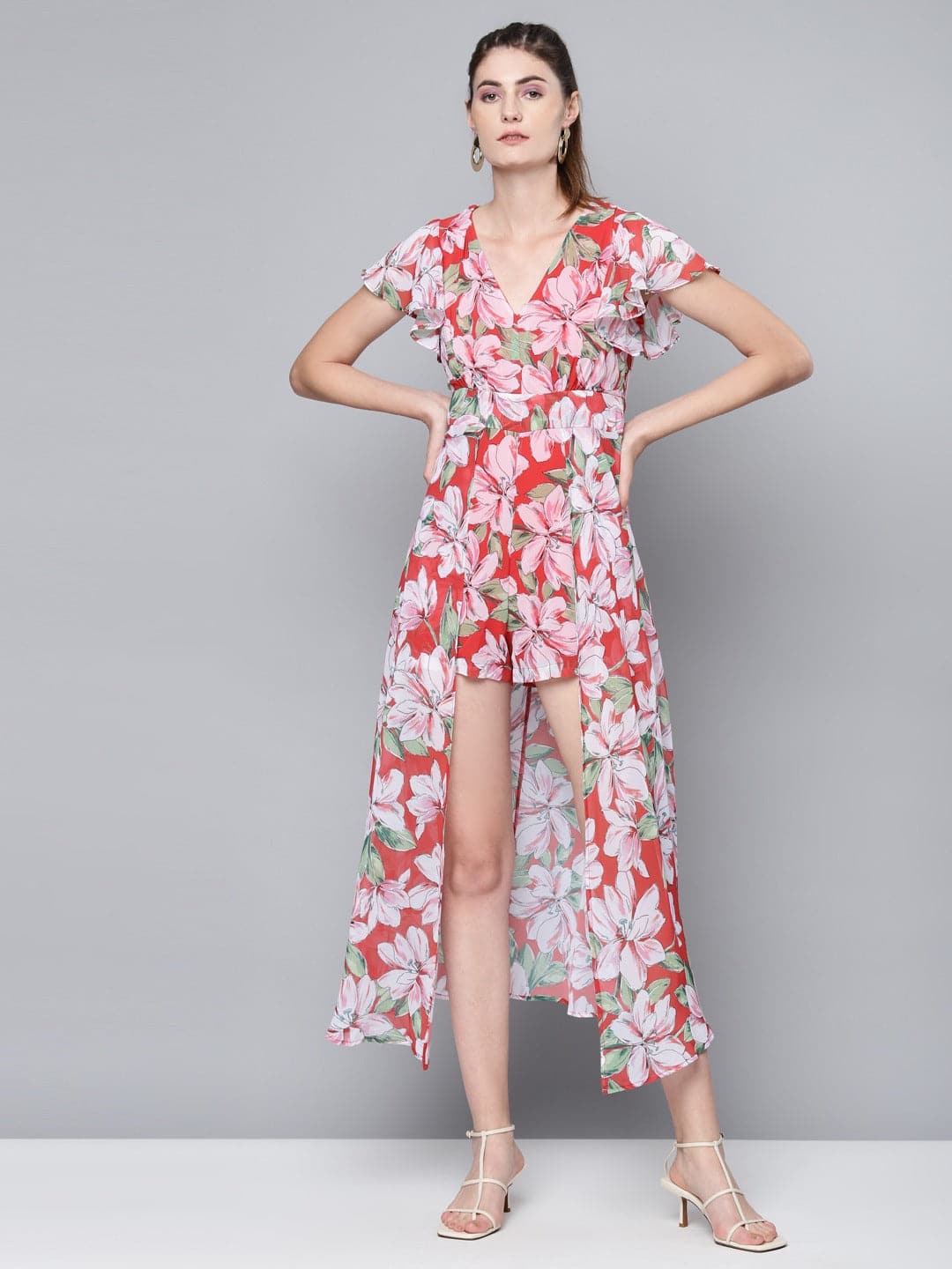 Red Floral Maxi Romper-Romper-SASSAFRAS