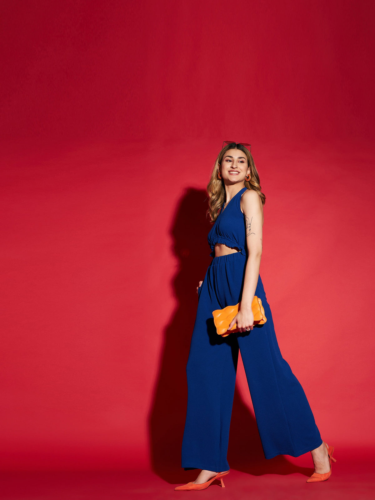 Blue Knitted Halter Neck Jumpsuit-SASSAFRAS