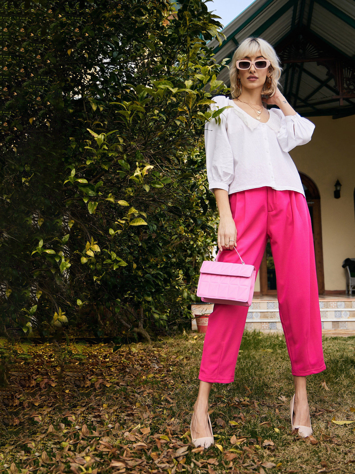 Fuchsia Stretch Knit Tapered Pants -SASSAFRAS