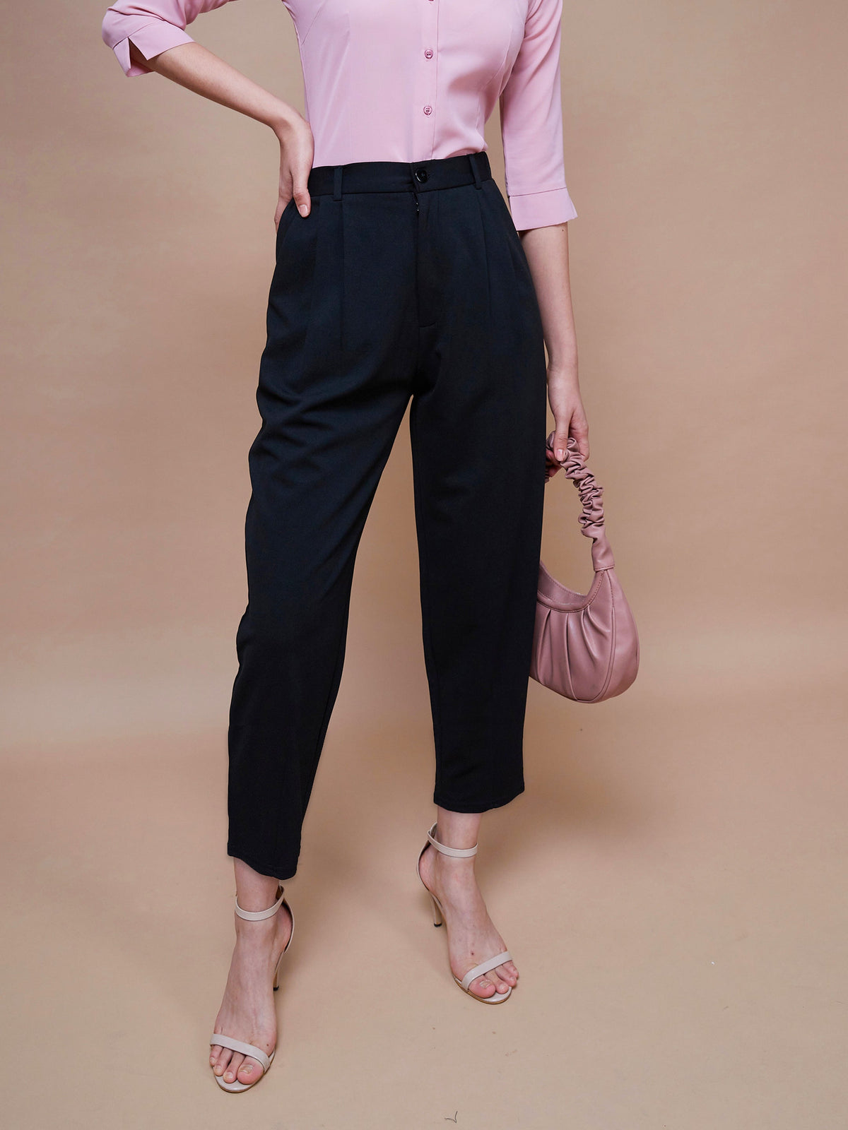 Black Stretch Knit Tapered Pants -SASSAFRAS BASICS